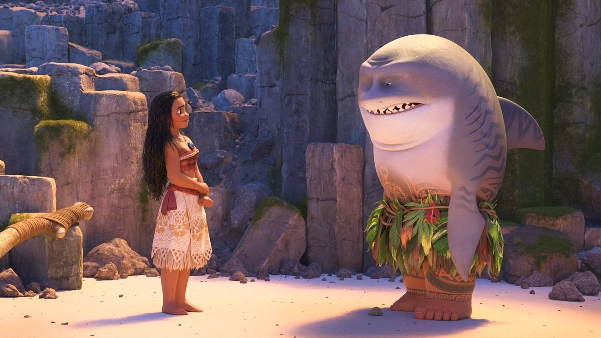 Maui Moana, shark, leaf skirt, Full HD Desktop Wallpaper