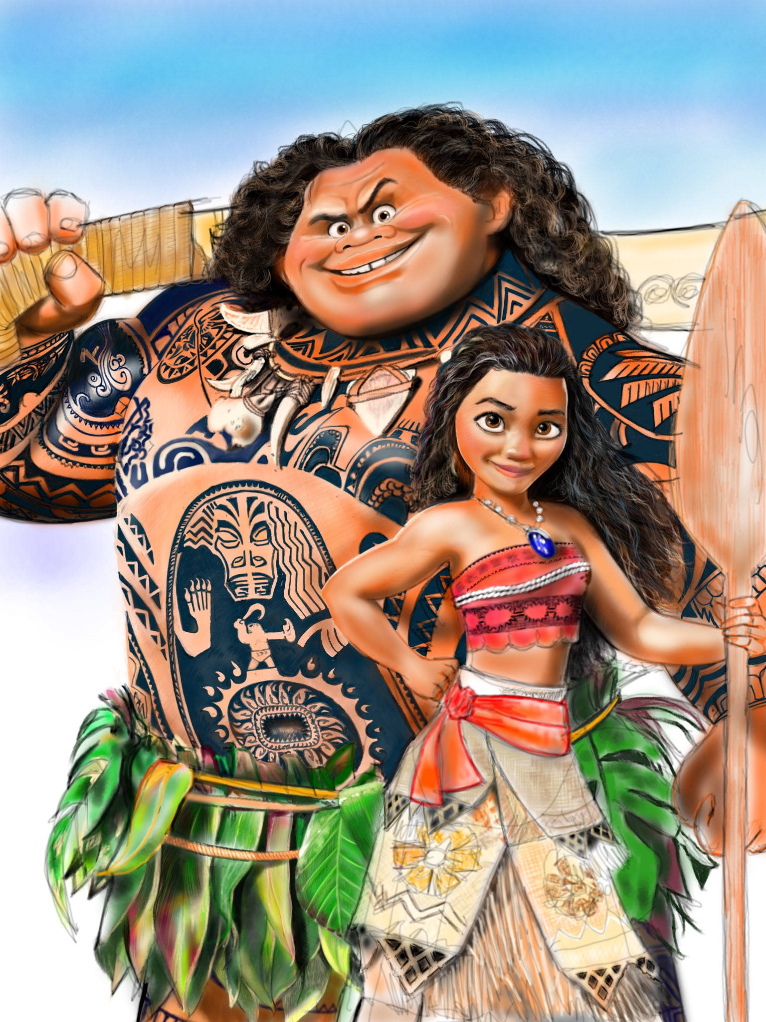 Maui, Moana, Polynesian attire, Full HD Phone Wallpaper