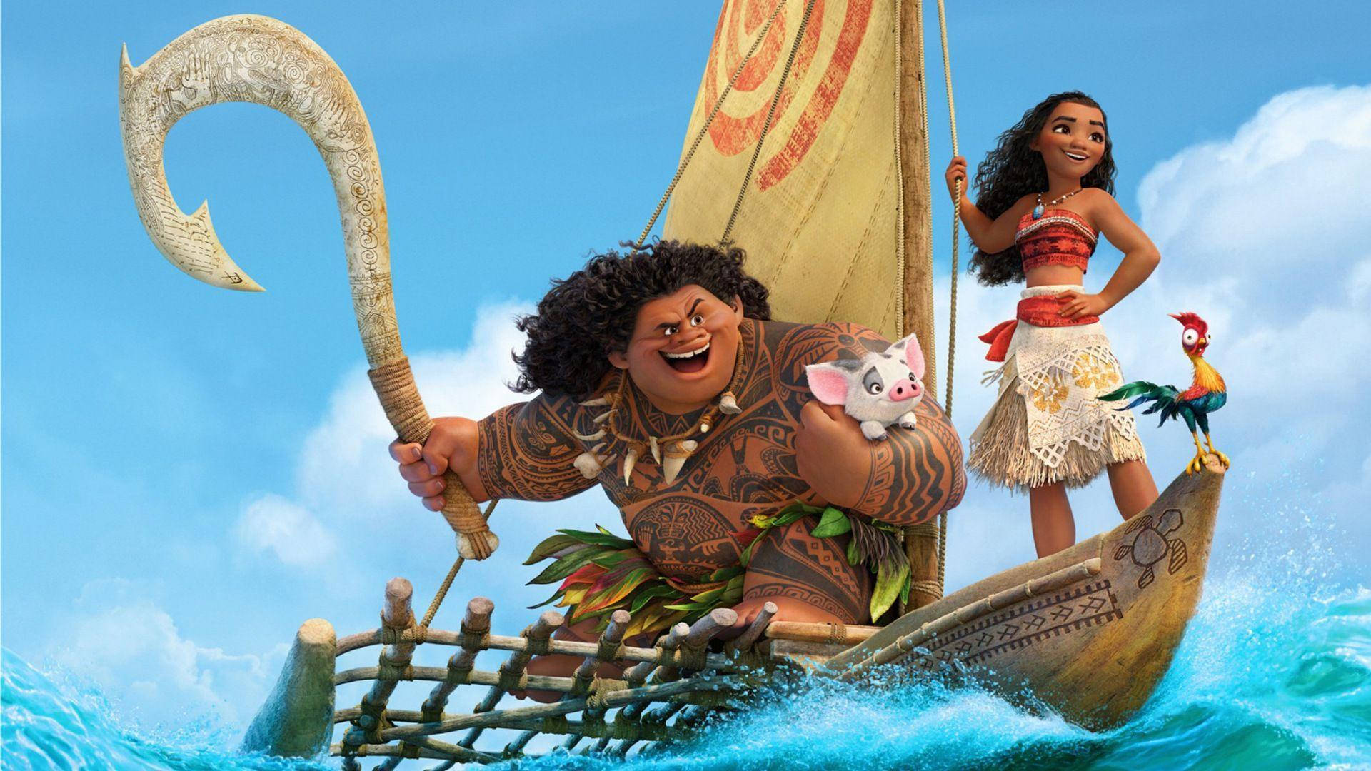 Moana, Maui, wooden canoe, Full HD Desktop Wallpaper