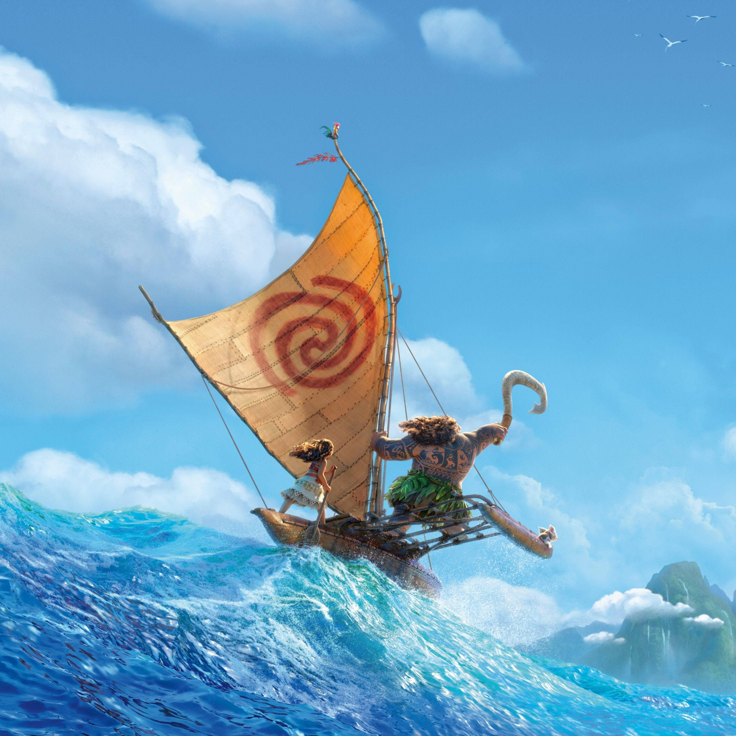 Maui Moana, sailboat, spiral emblem, 2K Desktop Wallpaper