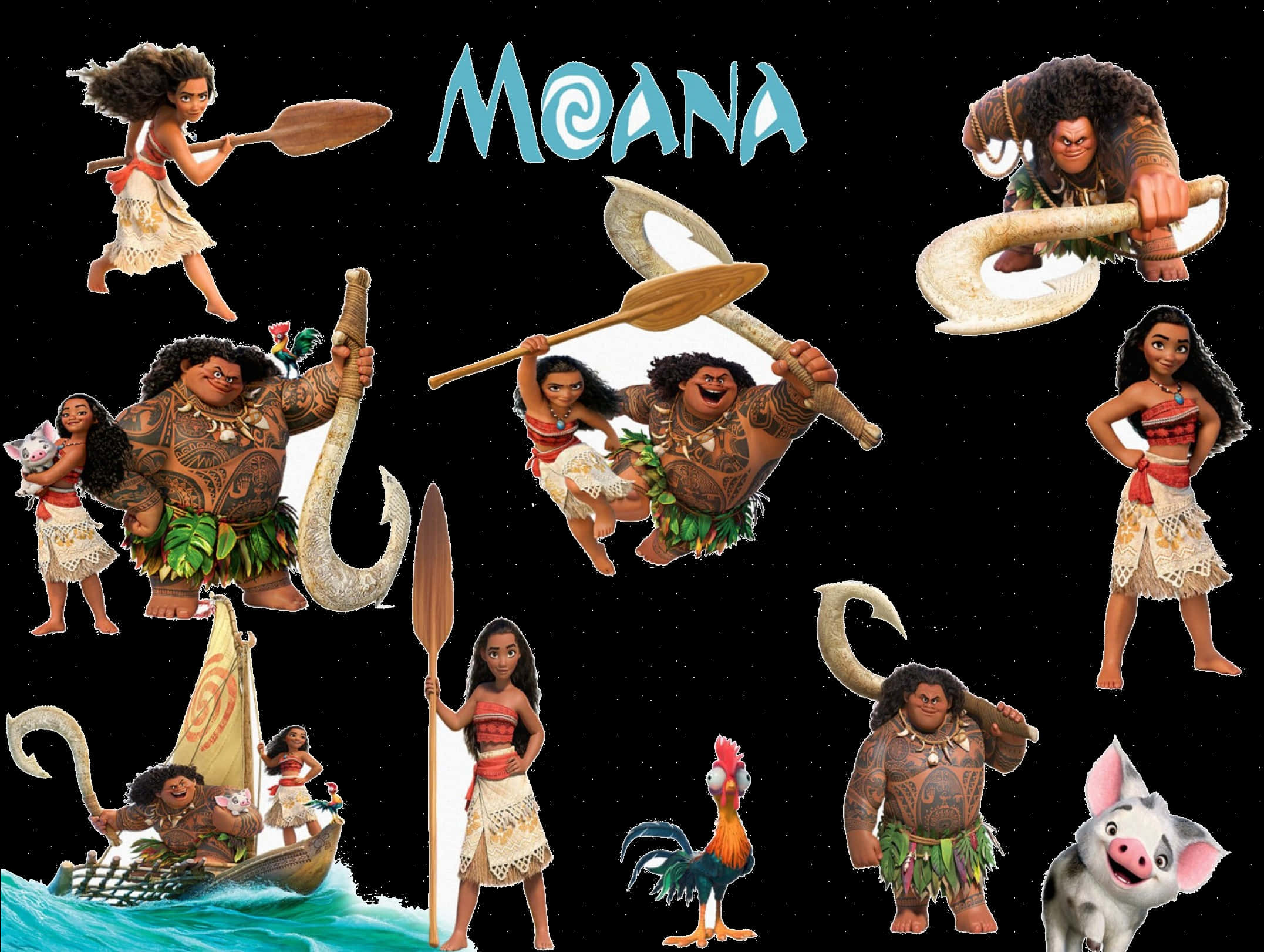 Moana, open seas, starry black background, Full HD Desktop Wallpaper