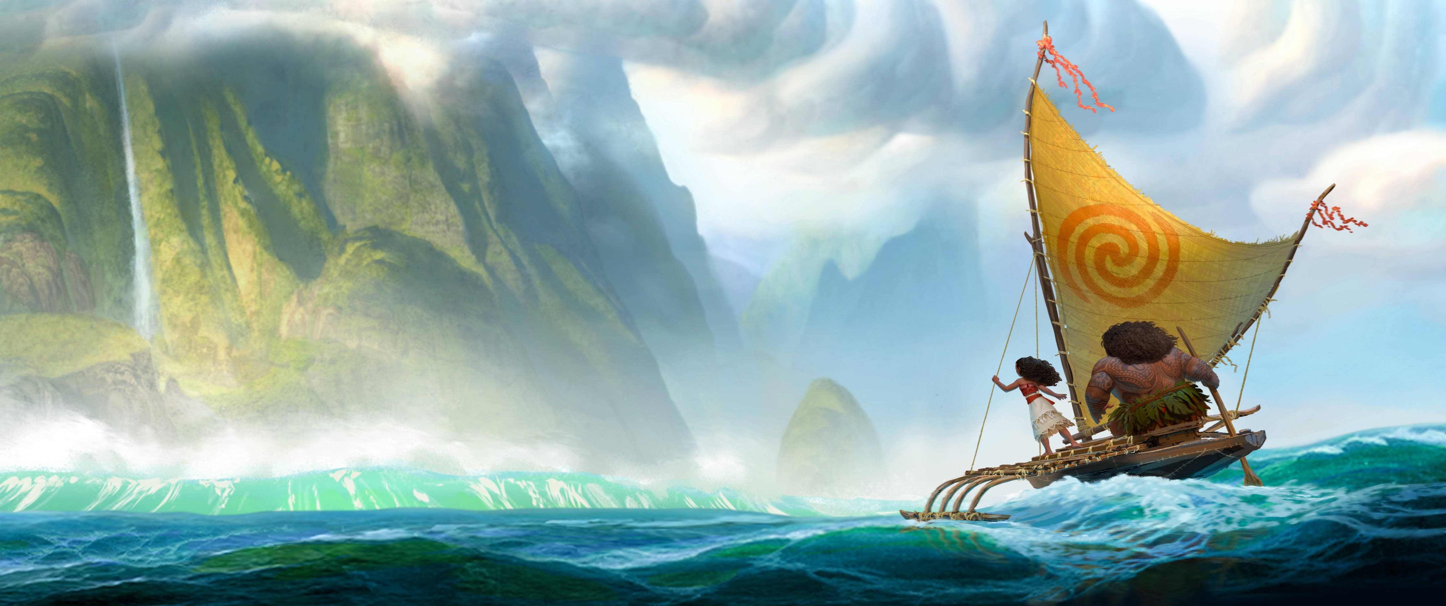Moana, canoe, spiral sail, 4K Desktop Wallpaper