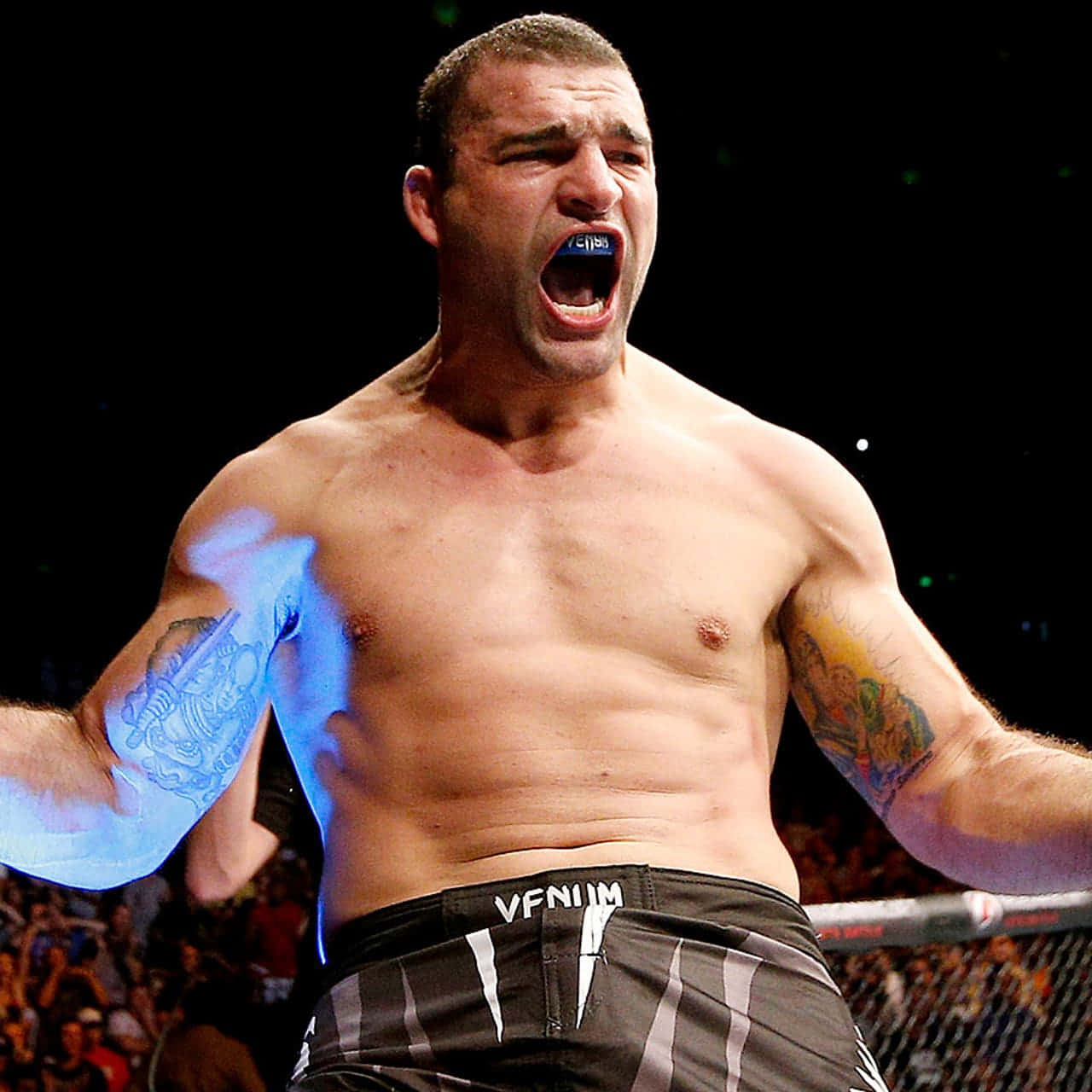 Maurício Rua, octagon, glowing blue tattoos, HD Desktop Wallpaper