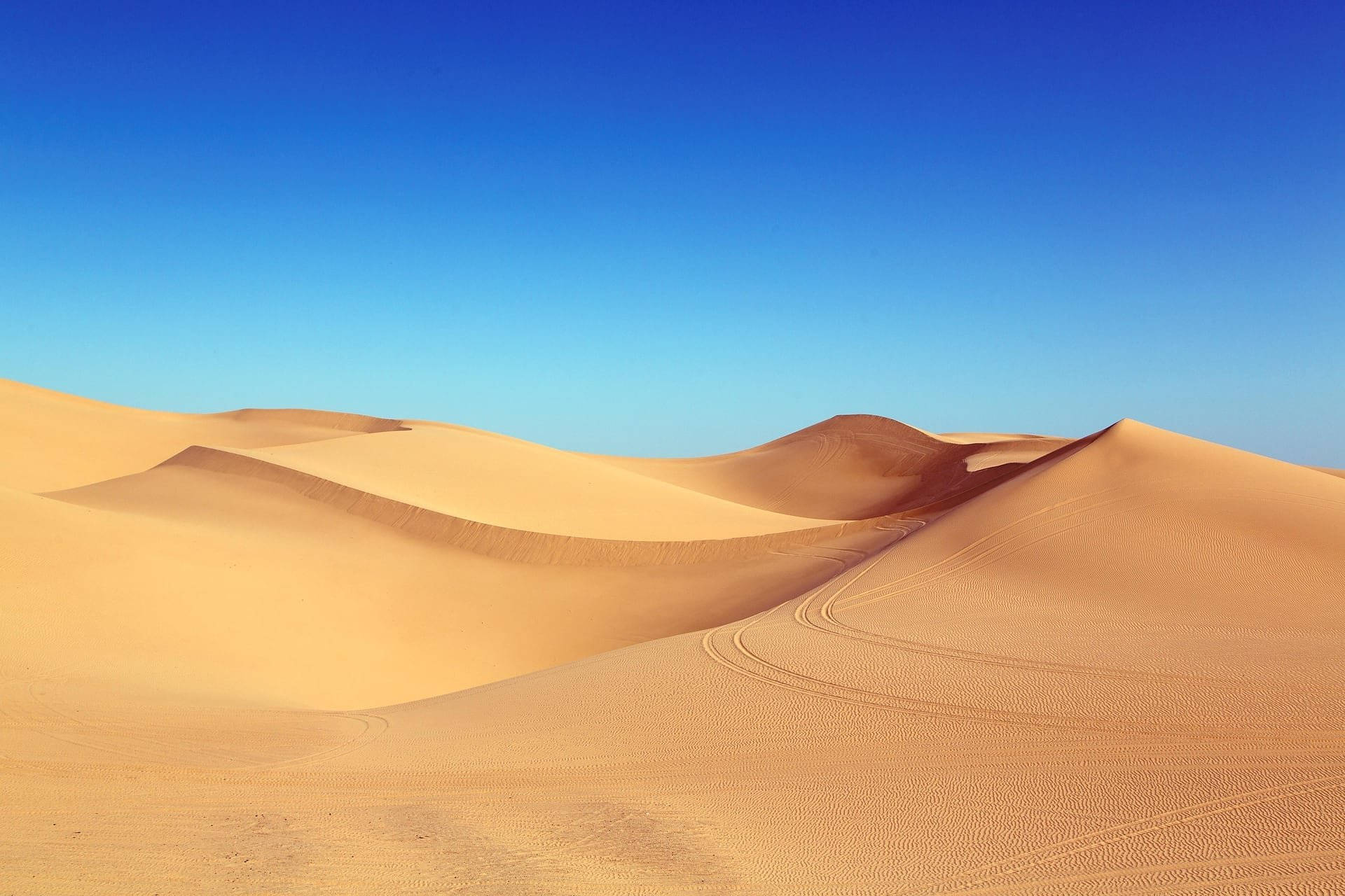 Mauritania, golden sand dunes, clear blue sky, Full HD Desktop Wallpaper