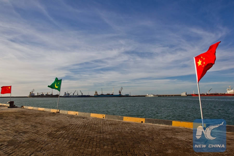 Mauritania, national flags, brick pier, SD Desktop Wallpaper