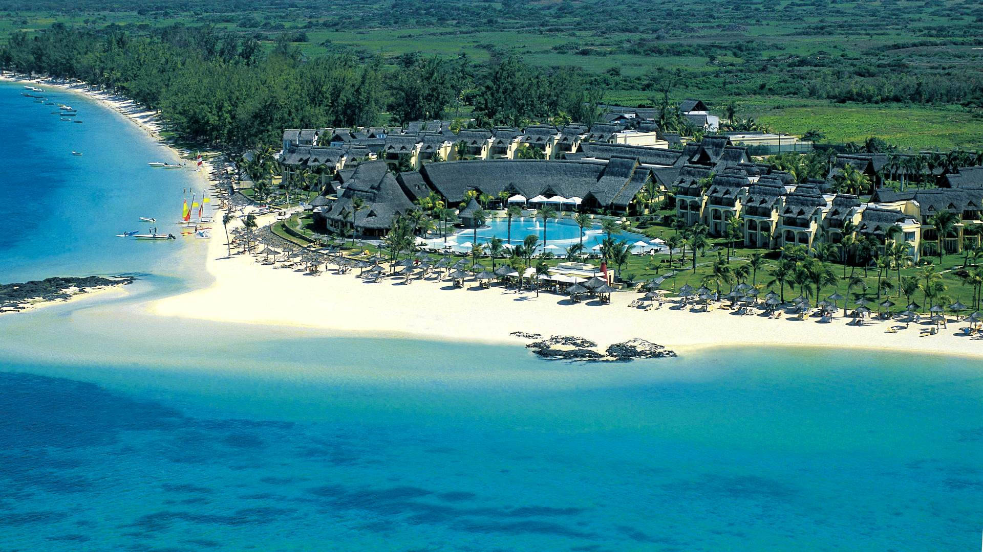 beach houses, Mauritius, pristine white sand beach, Full HD Desktop Wallpaper