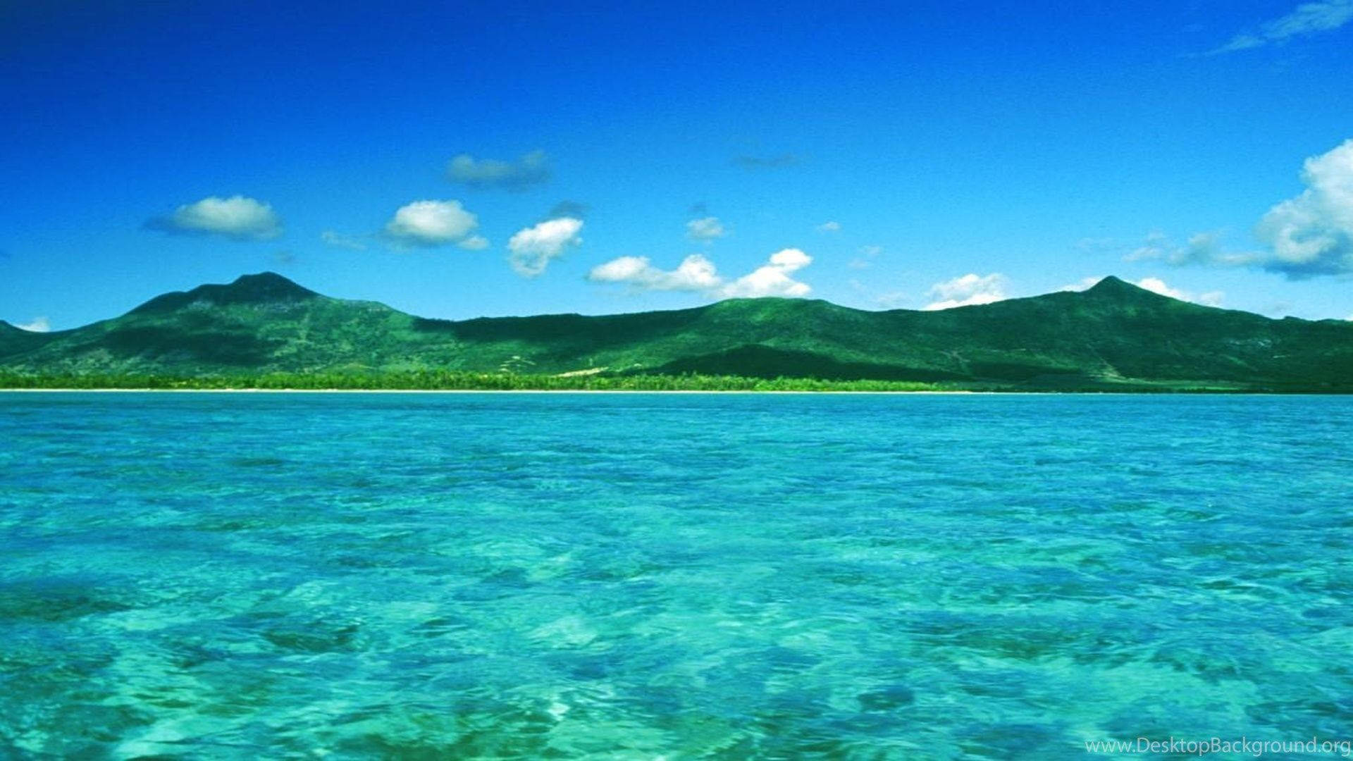Mauritius, turquoise water, lush green mountains, Full HD Desktop Wallpaper