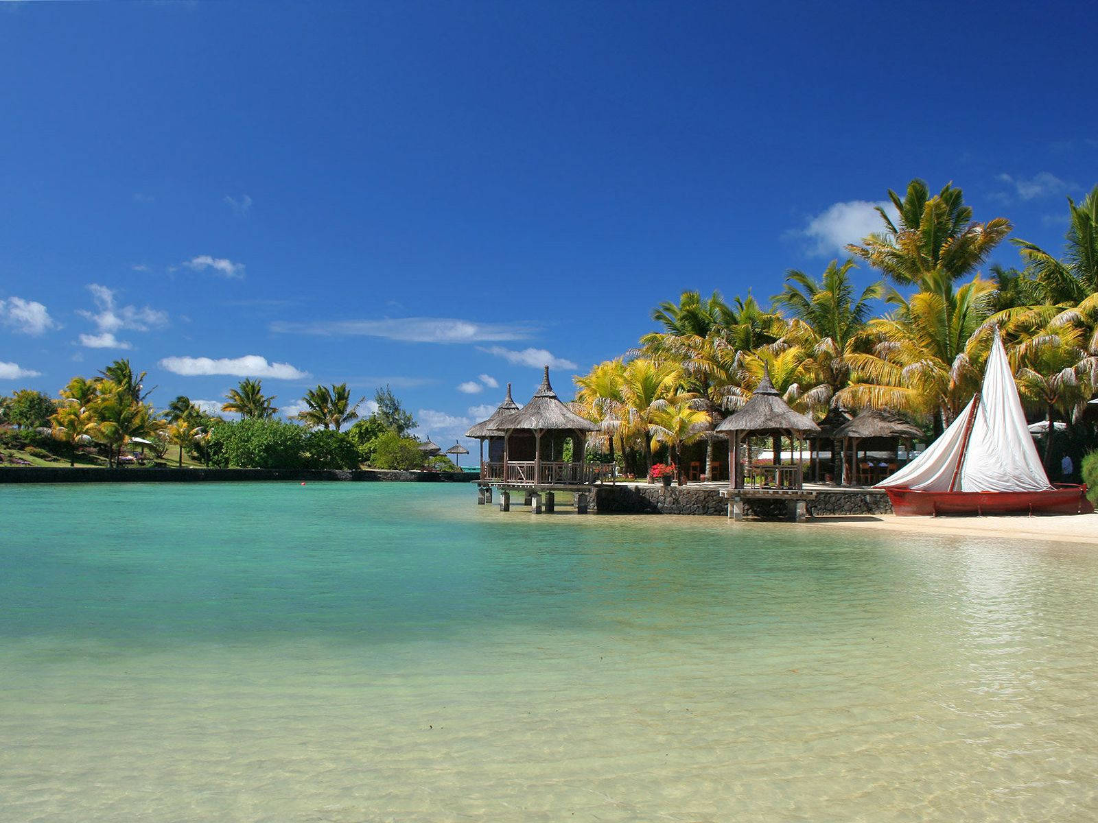 Mauritius, beach cottages, turquoise water, HD Desktop Wallpaper