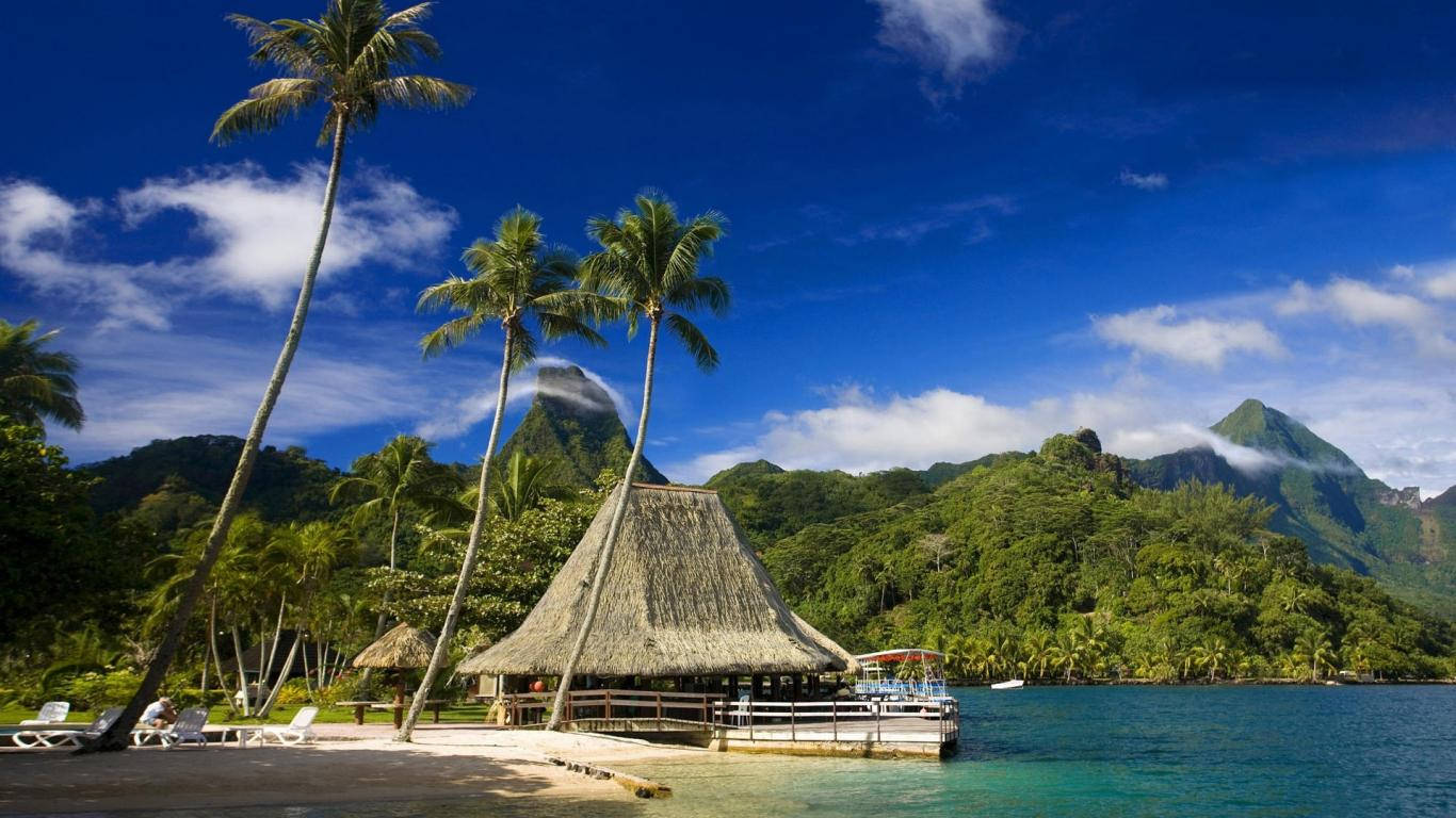 beach nipa hut, Mauritius, thatched-roof hut, HD Desktop Wallpaper