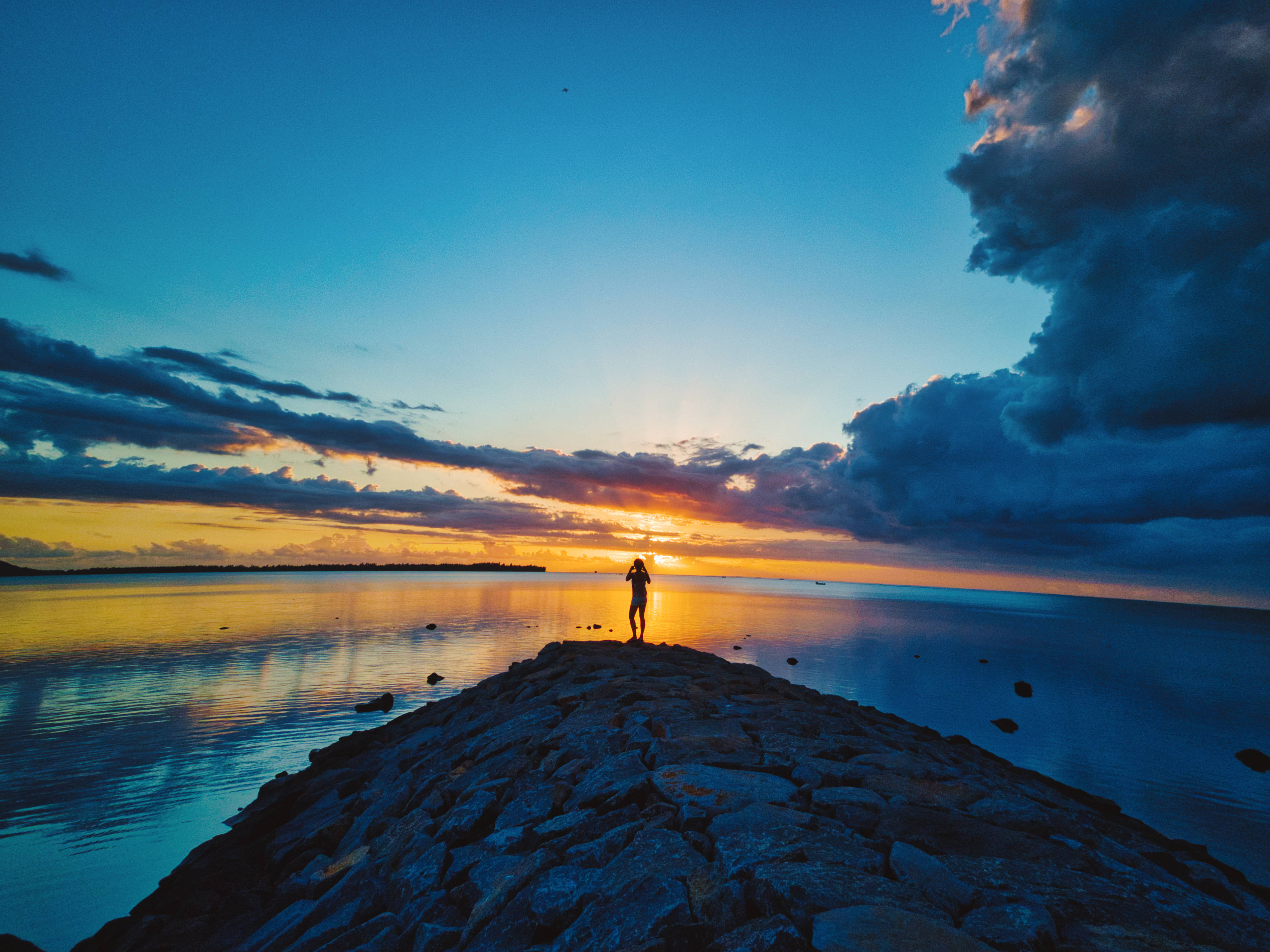Mauritius, rocky jetty, sunset, 4K Desktop Wallpaper