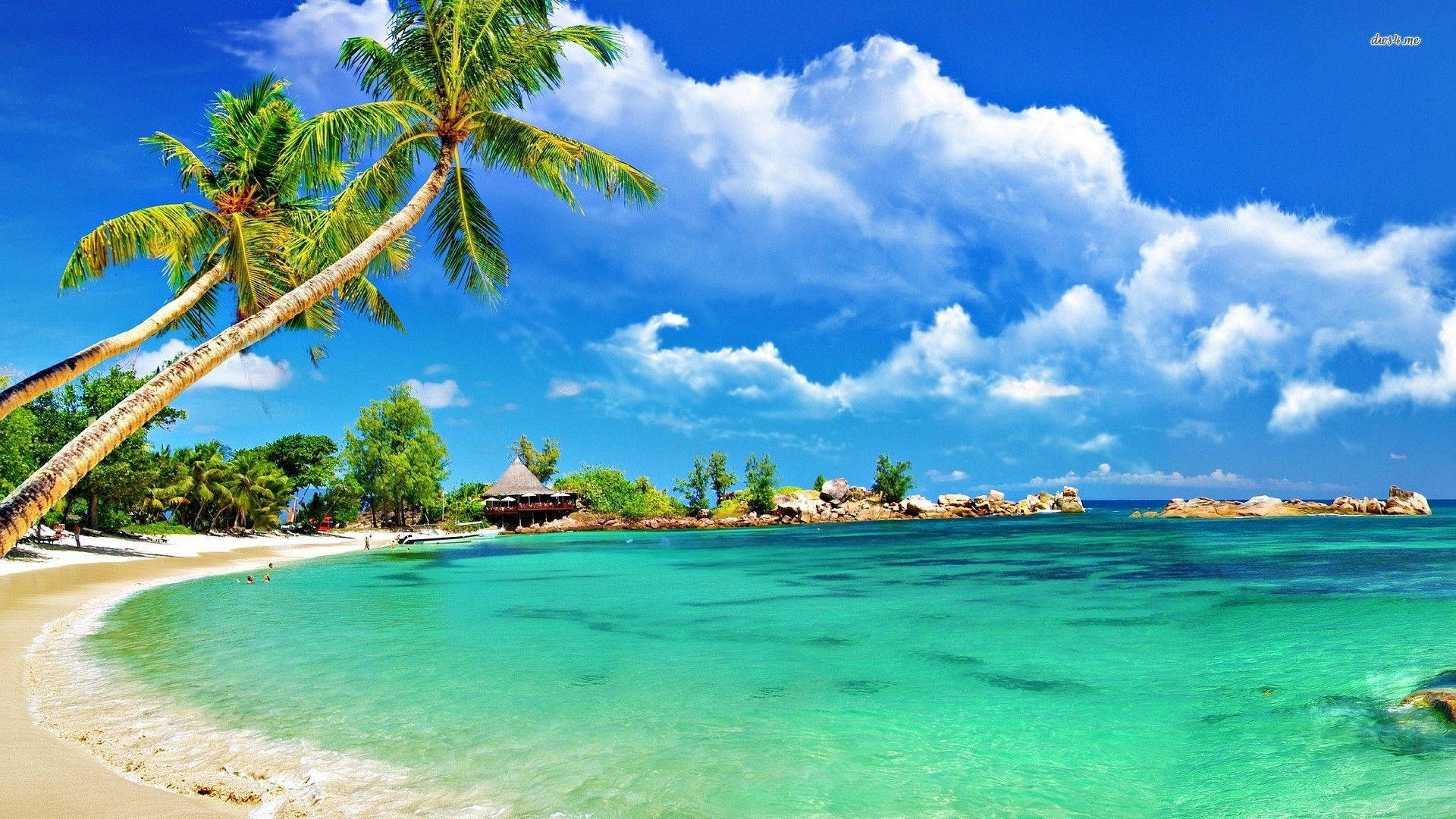 Mauritius beach, turquoise waters, gentle waves, Full HD Desktop Wallpaper