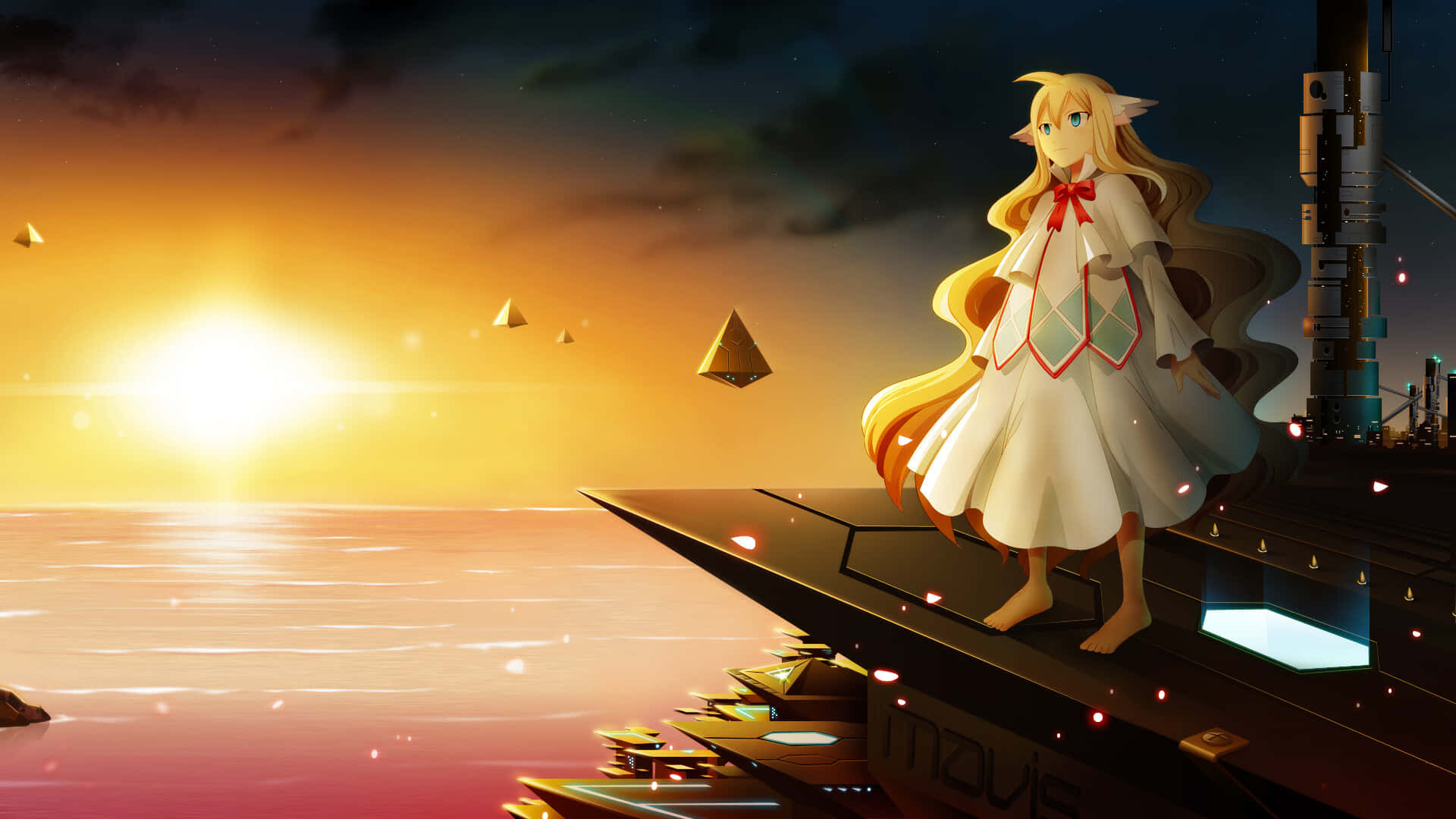 Mavis Vermillion, white dress, fox-eared anime girl, Full HD Desktop Wallpaper