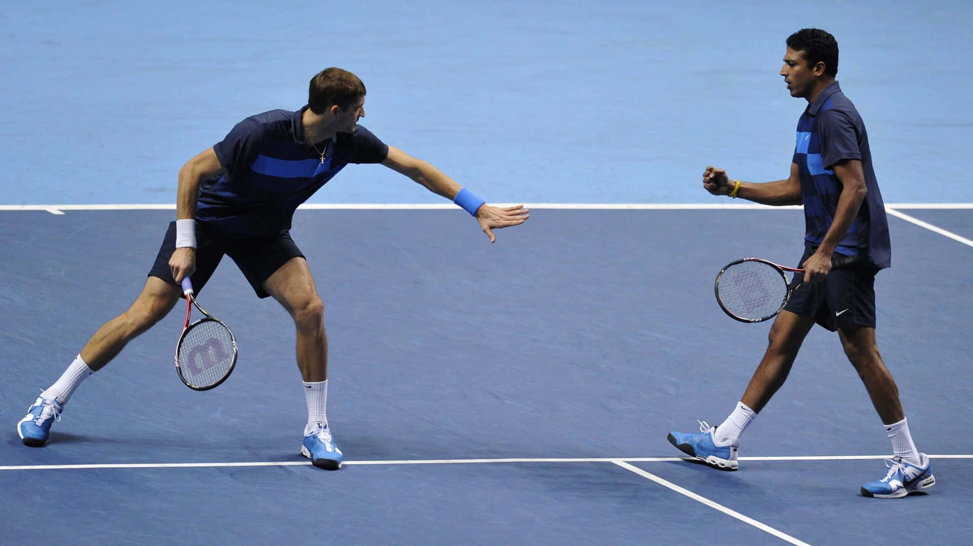 Max Mirnyi, doubles match, blue uniforms, Full HD Desktop Wallpaper