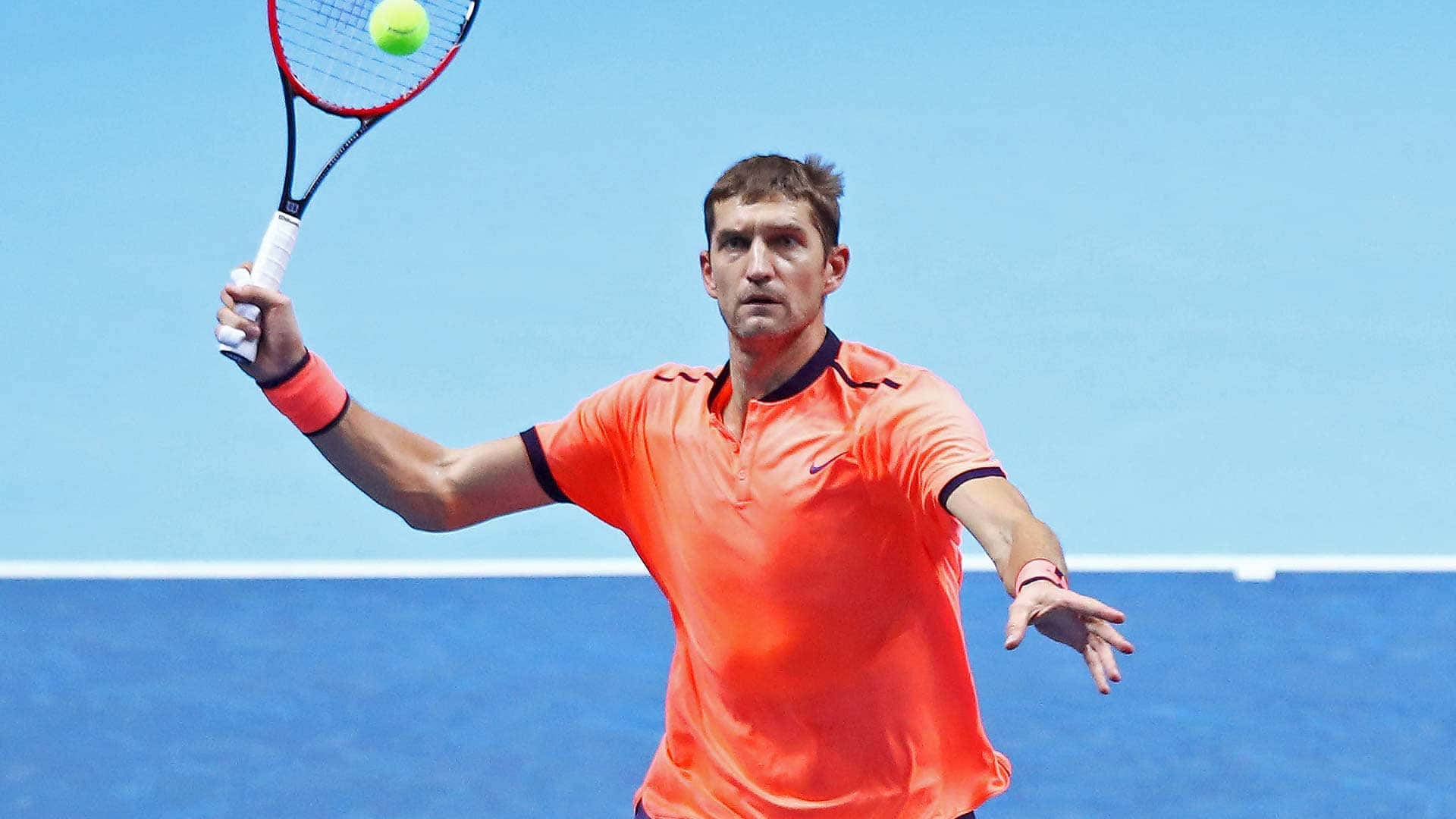 Max Mirnyi, orange shirt, yellow ball, Full HD Desktop Wallpaper