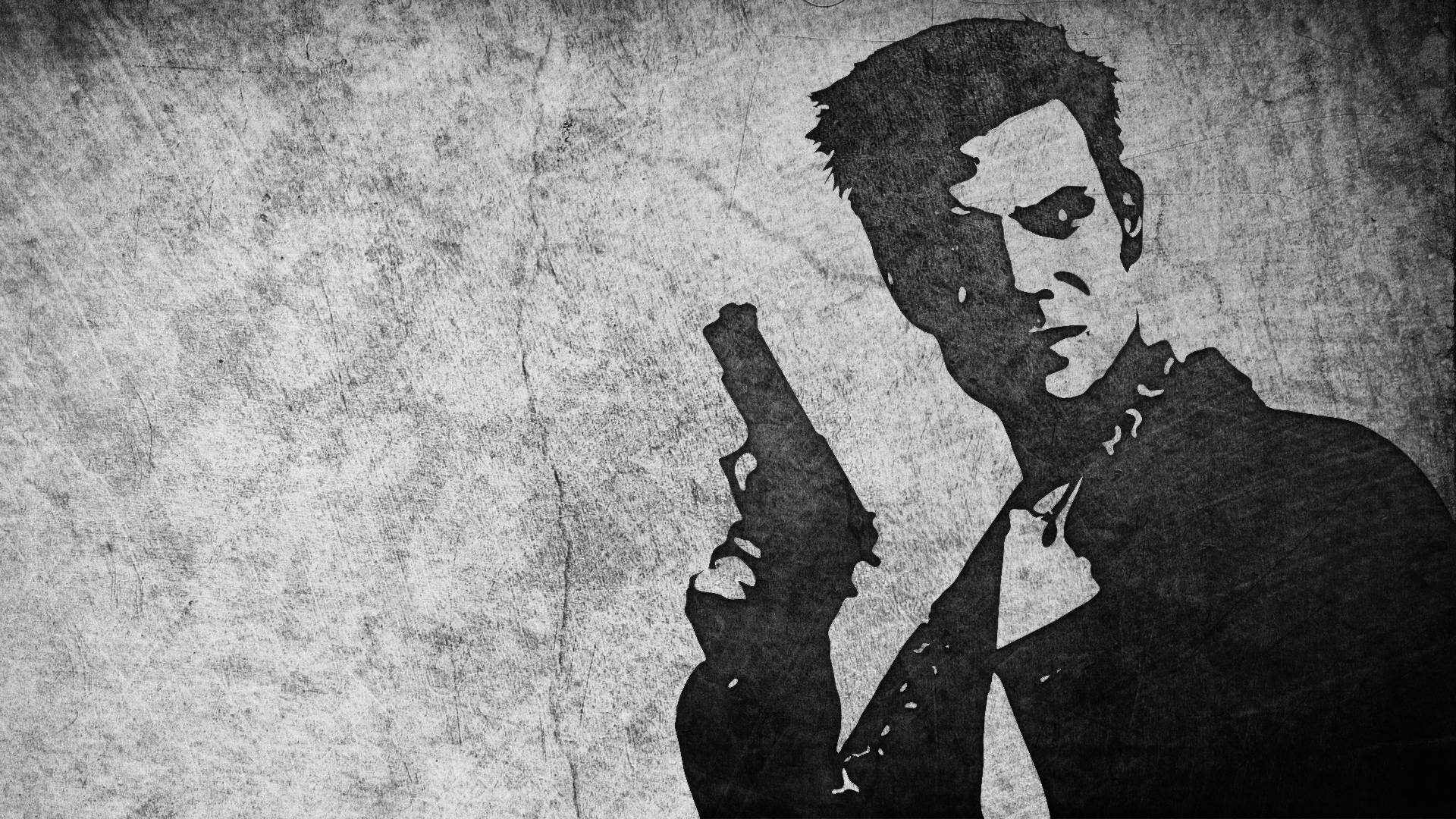 Max Payne, black and white, silhouette, Full HD Desktop Wallpaper
