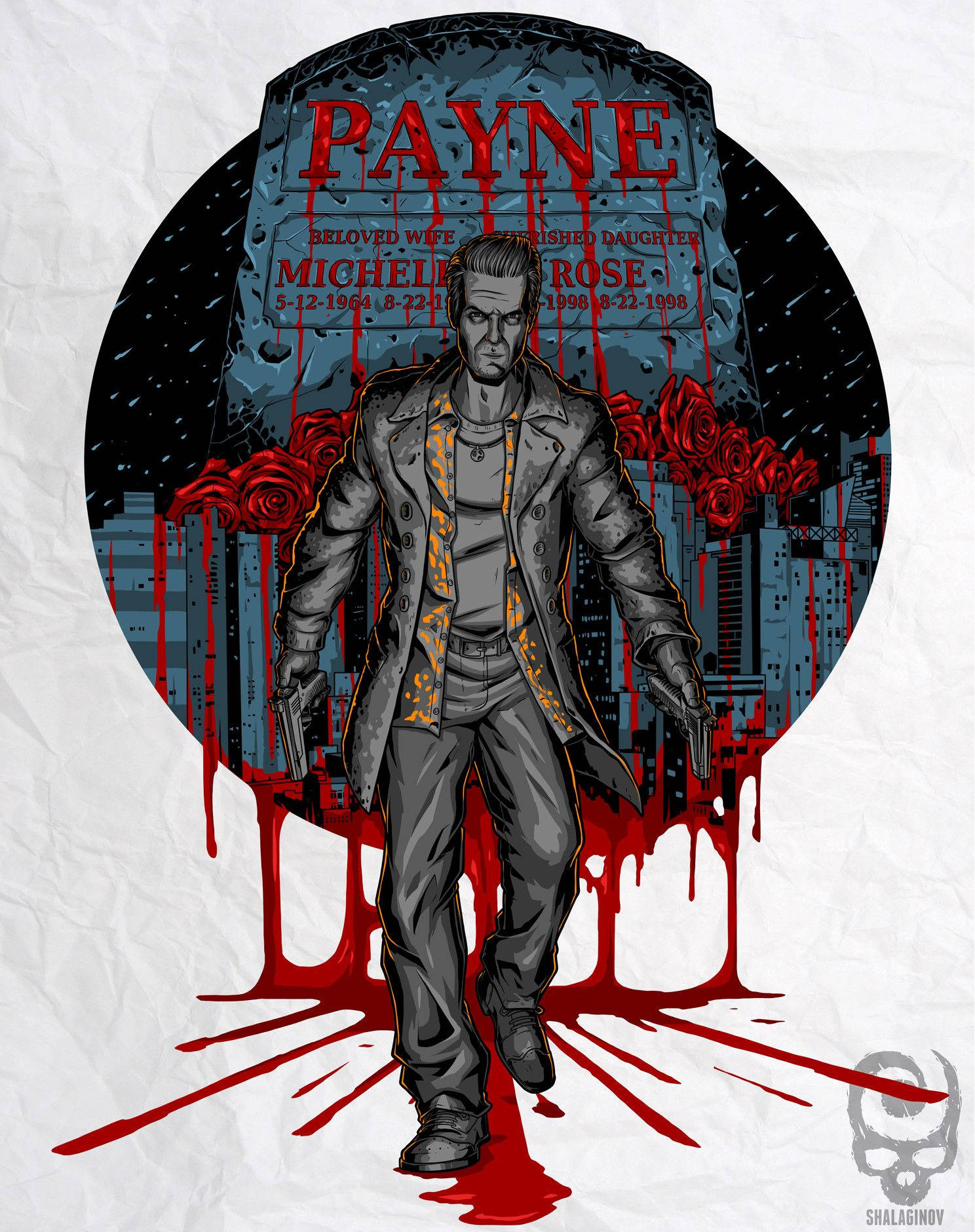 Max Payne, trench coat, blood dripping from a tombstone, HD Phone Wallpaper