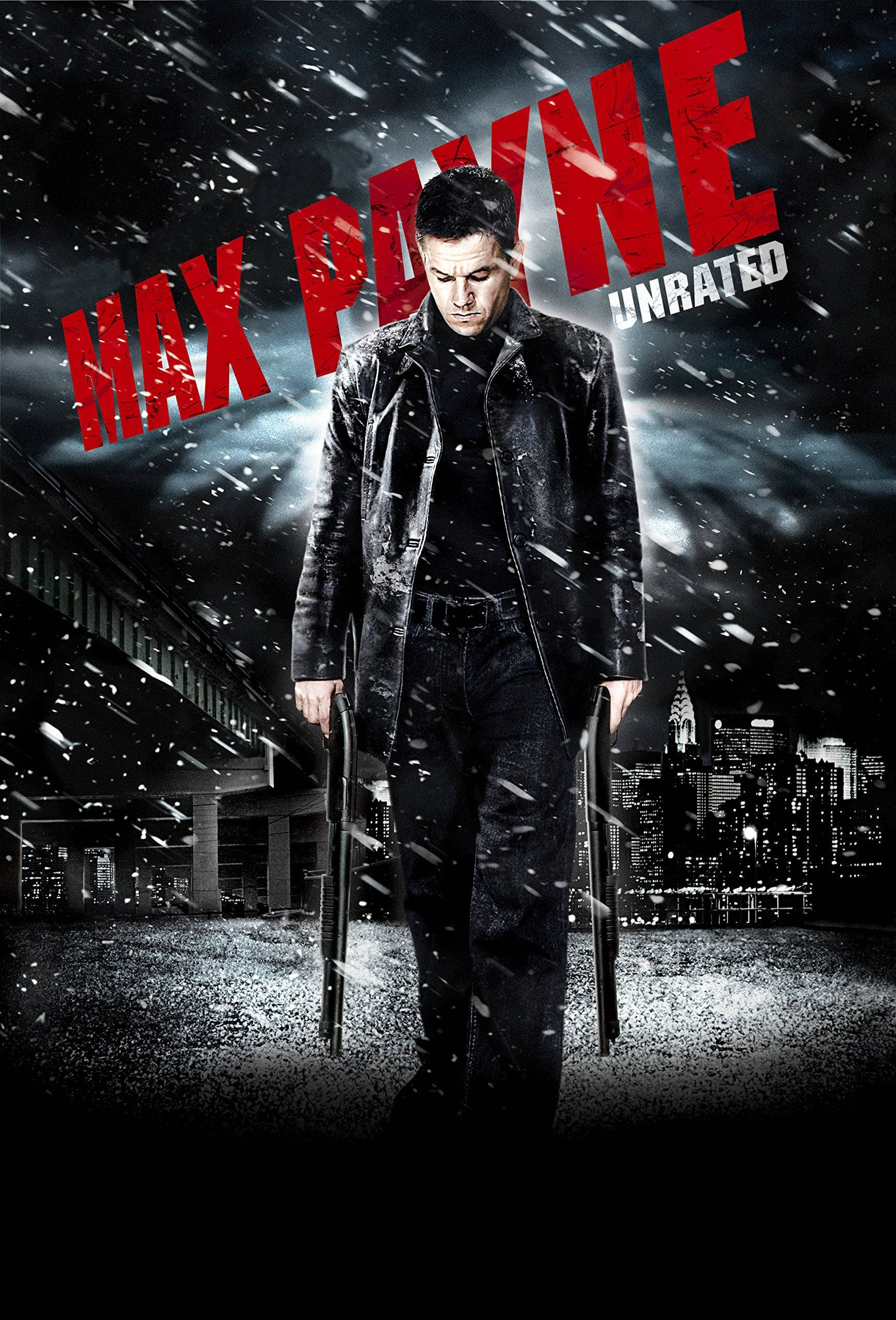 Max Payne, trench coat, snowy urban night, 2K Phone Wallpaper