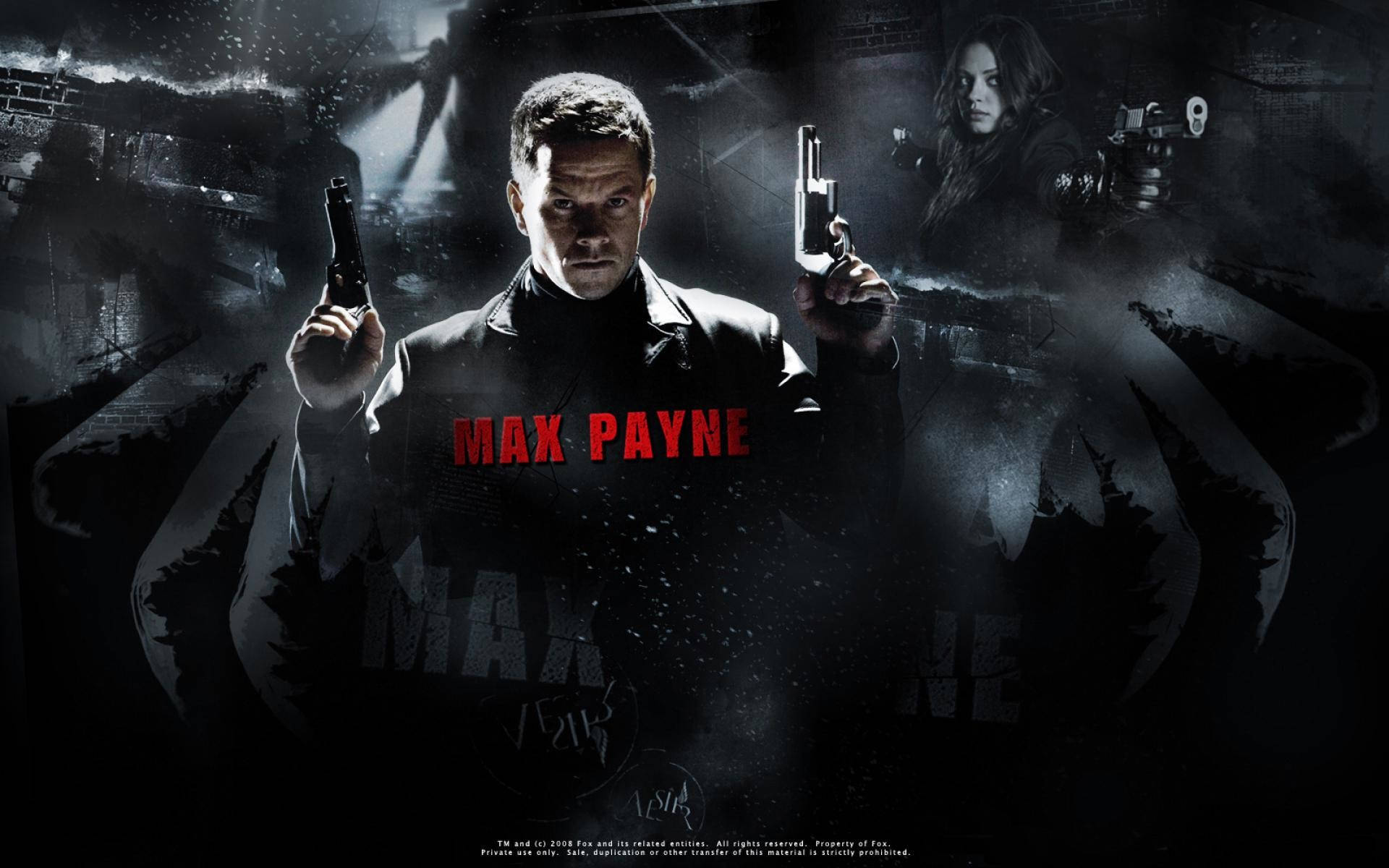 Max Payne, dark movie poster, man holding two pistols, Full HD Desktop Wallpaper