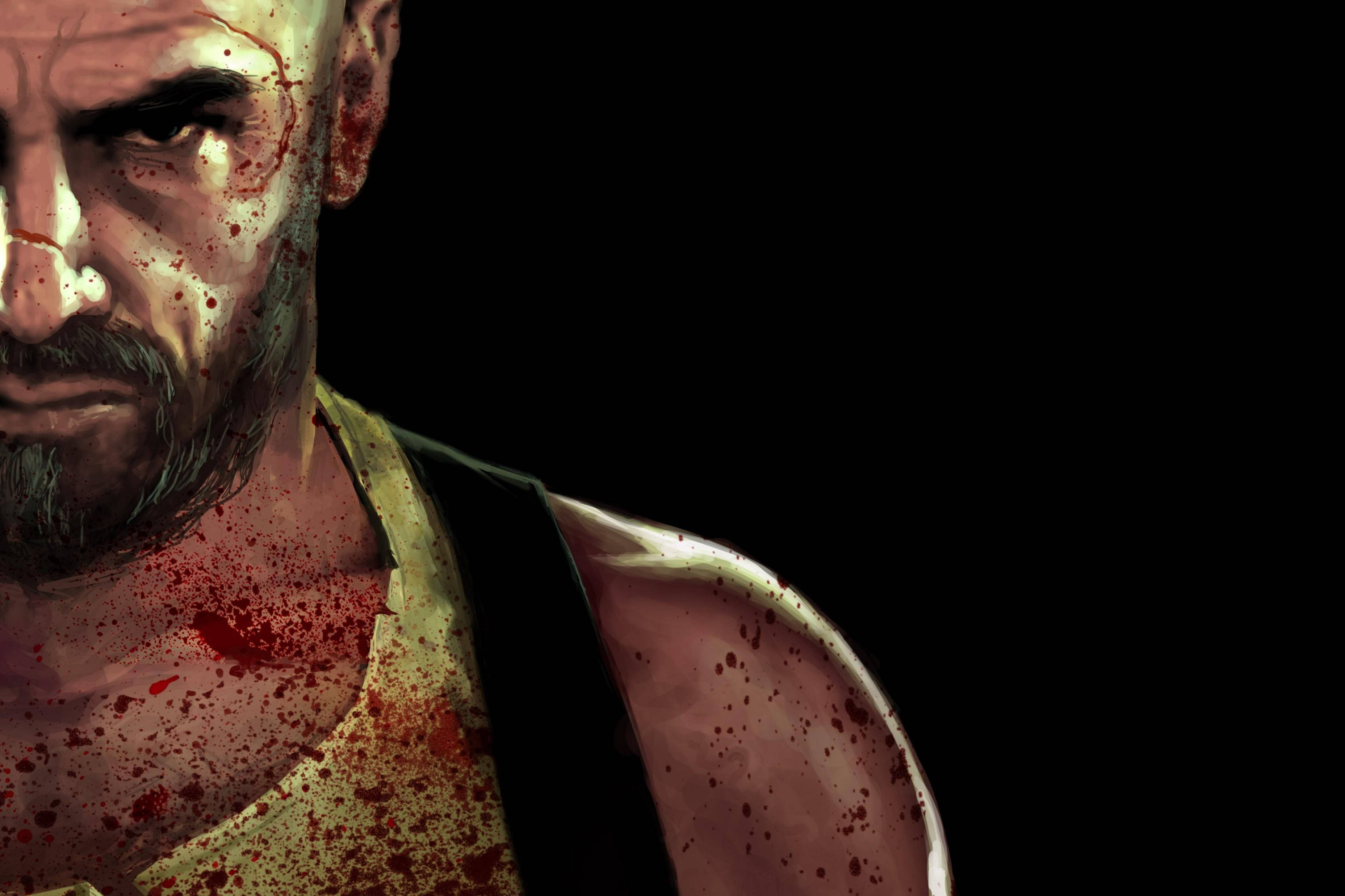 Max Payne, bald man, blood-splattered, 2K Desktop Wallpaper