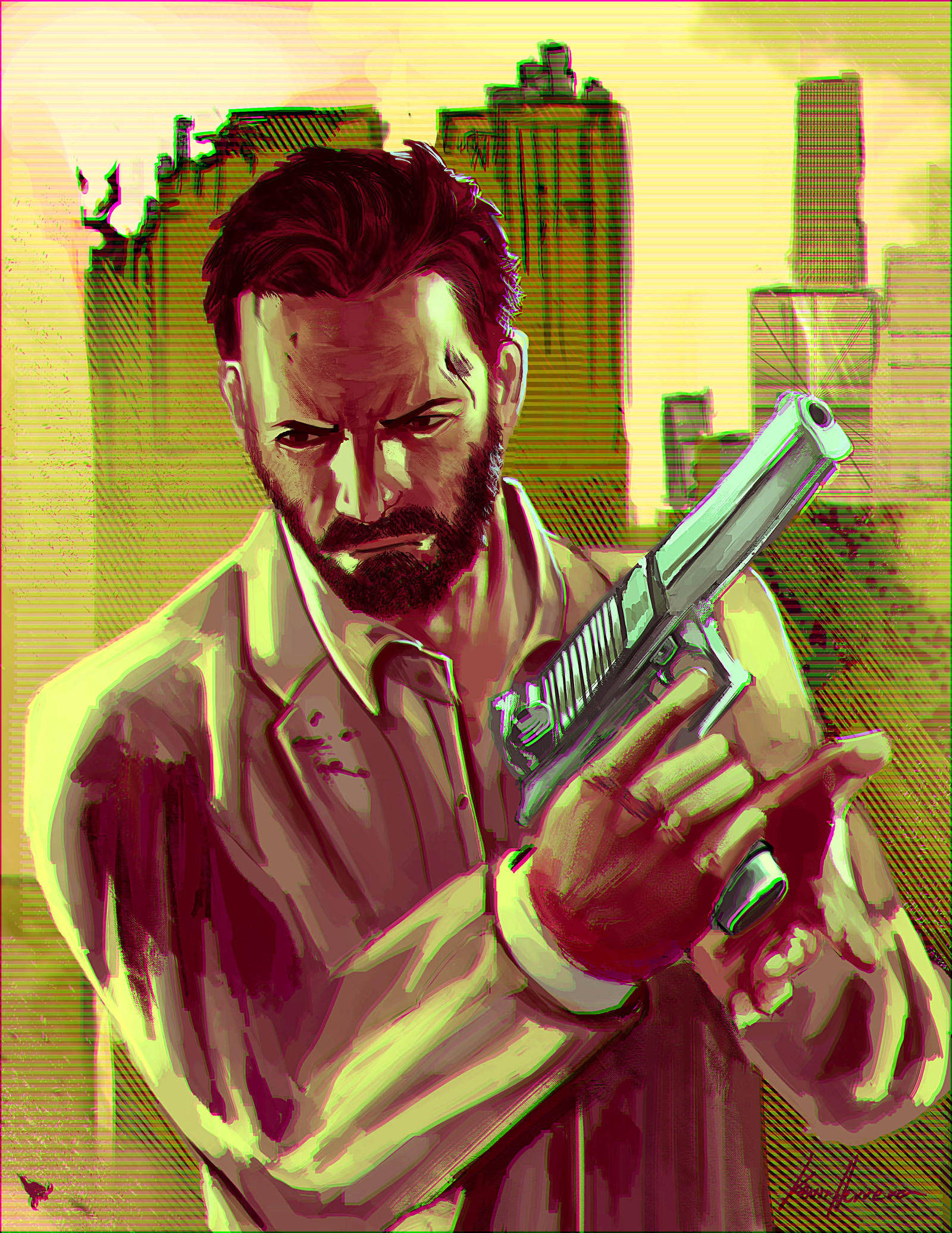 Max Payne, yellow shirt, pistol, Full HD Phone Wallpaper