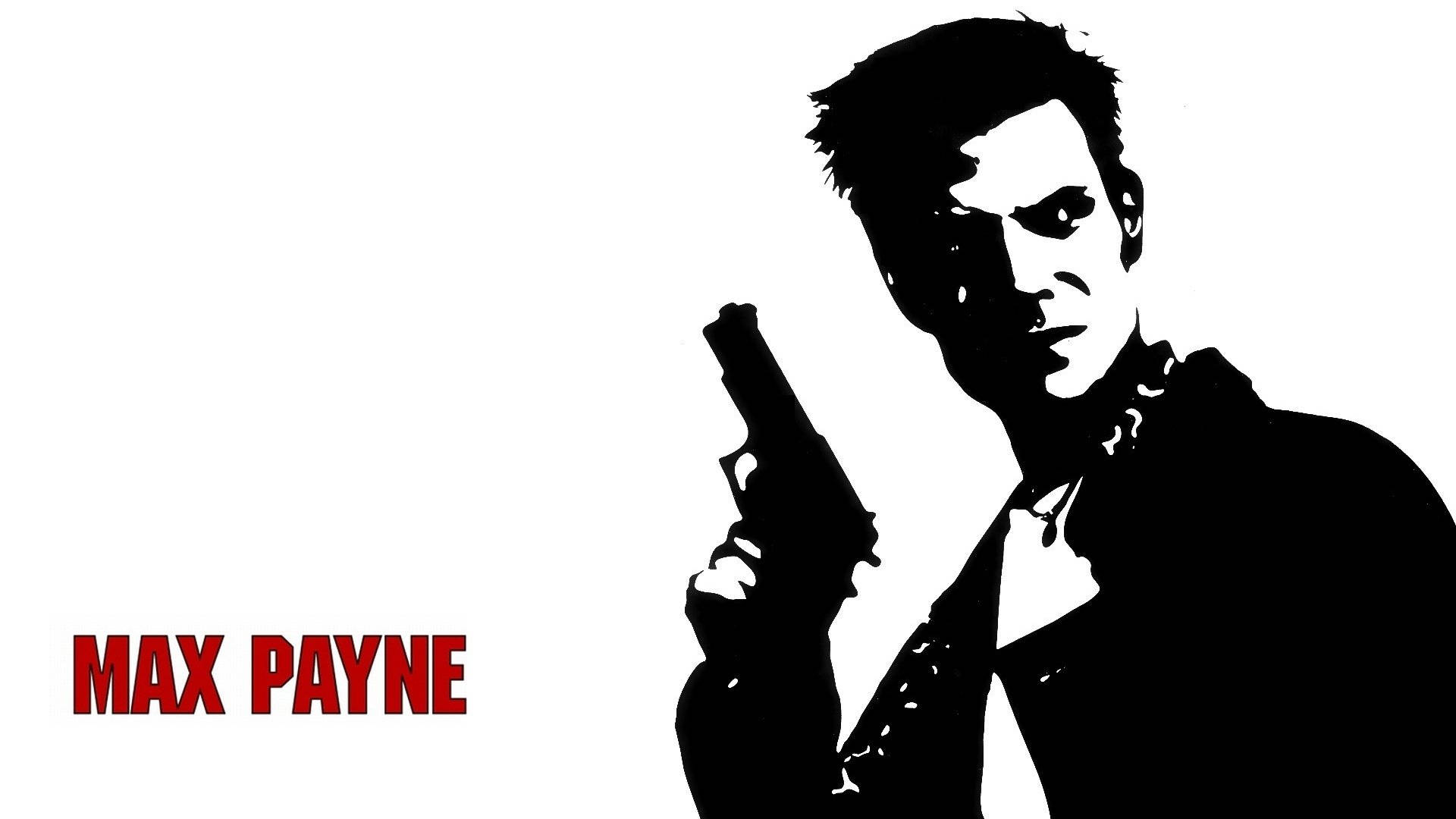 Max Payne, shadow art portrait, black and white silhouette, Full HD Desktop Wallpaper