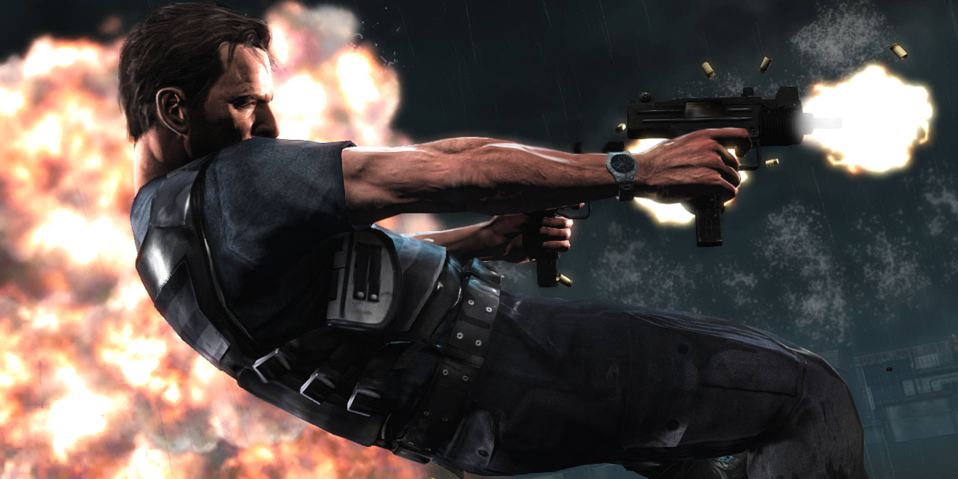 Max Payne, submachine gun, explosions, Full HD Desktop Wallpaper