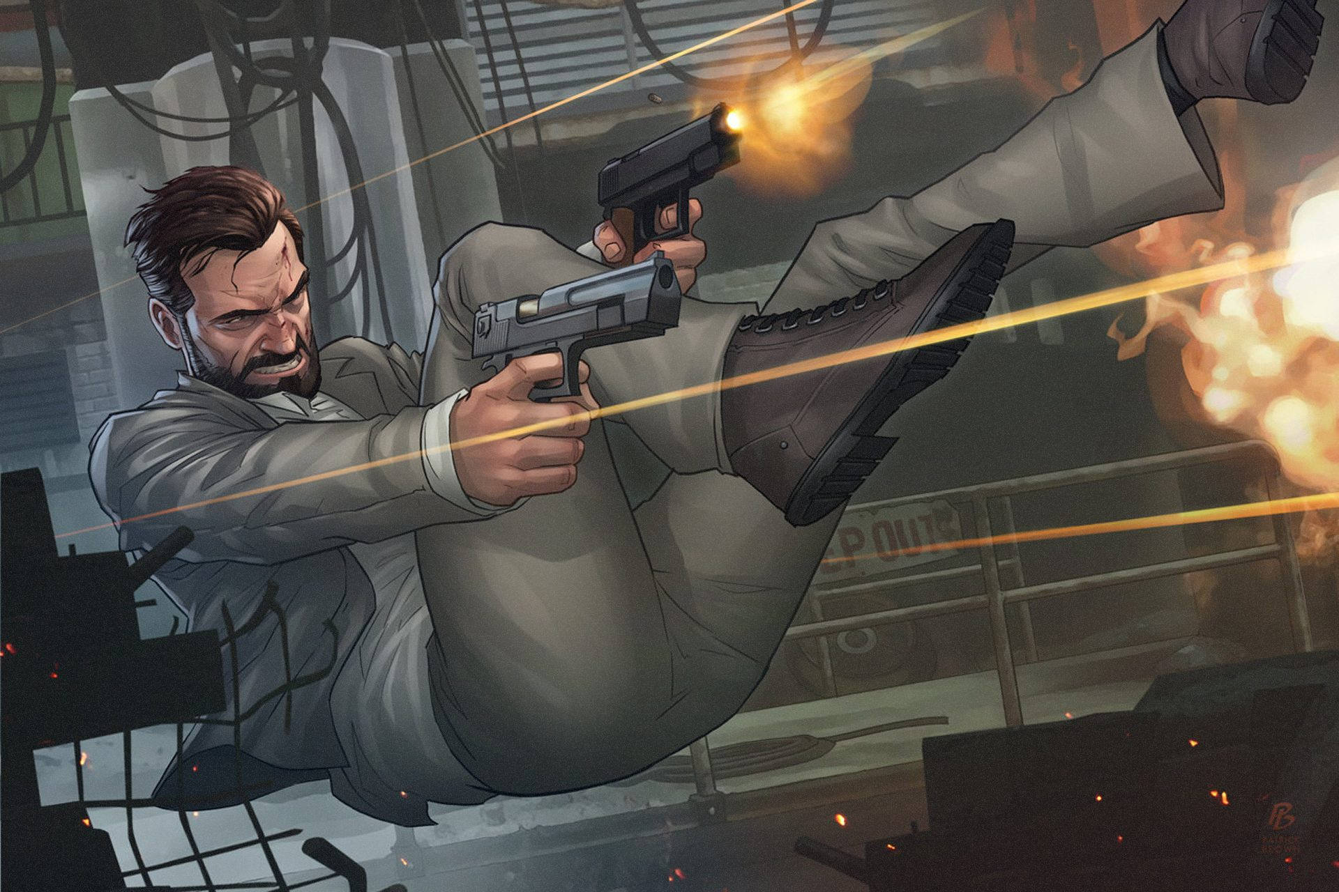 Max Payne, gunfight, bearded man, Full HD Desktop Wallpaper
