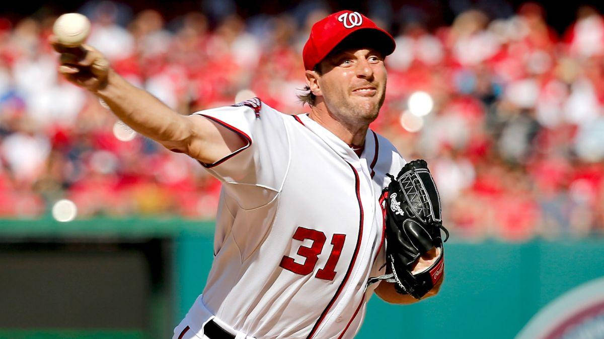 Max Scherzer, Player 31, white uniform, SD Desktop Wallpaper