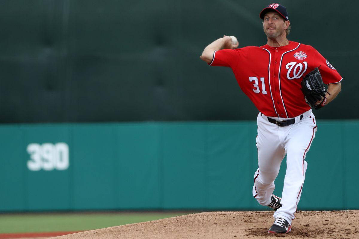 Max Scherzer, red jersey, number 31, SD Desktop Wallpaper
