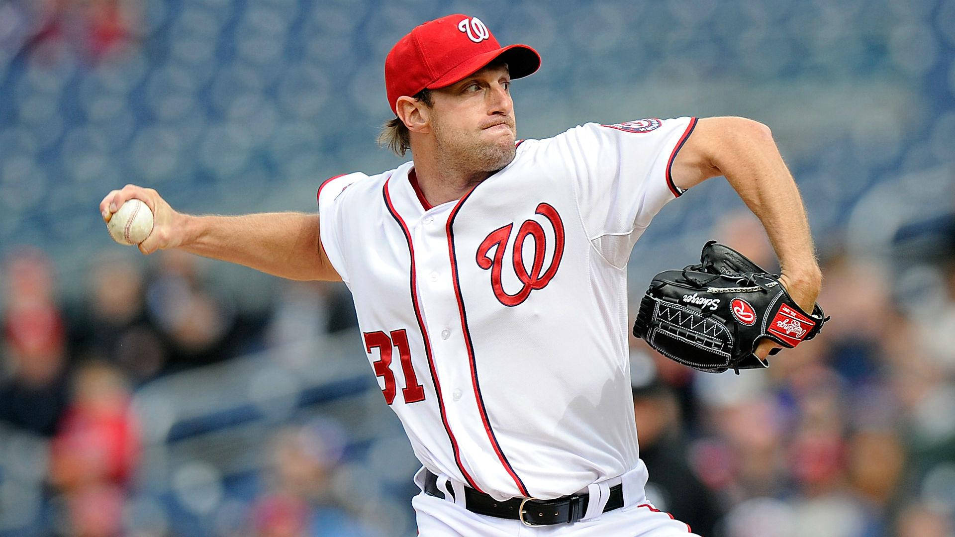 Max Scherzer, white uniform, red uniform, Full HD Desktop Wallpaper