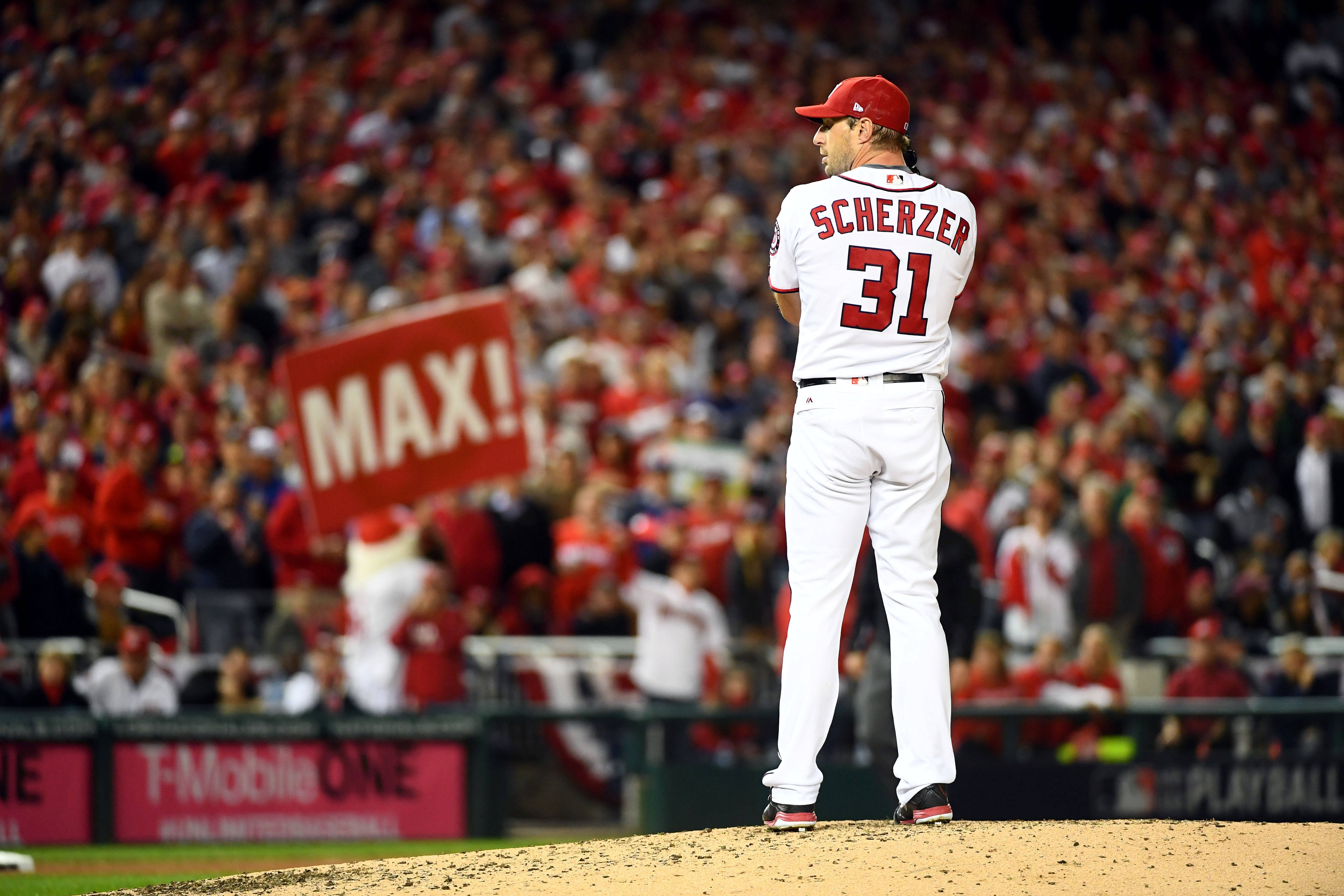Max Scherzer, white uniform, mound, 5K Desktop Wallpaper
