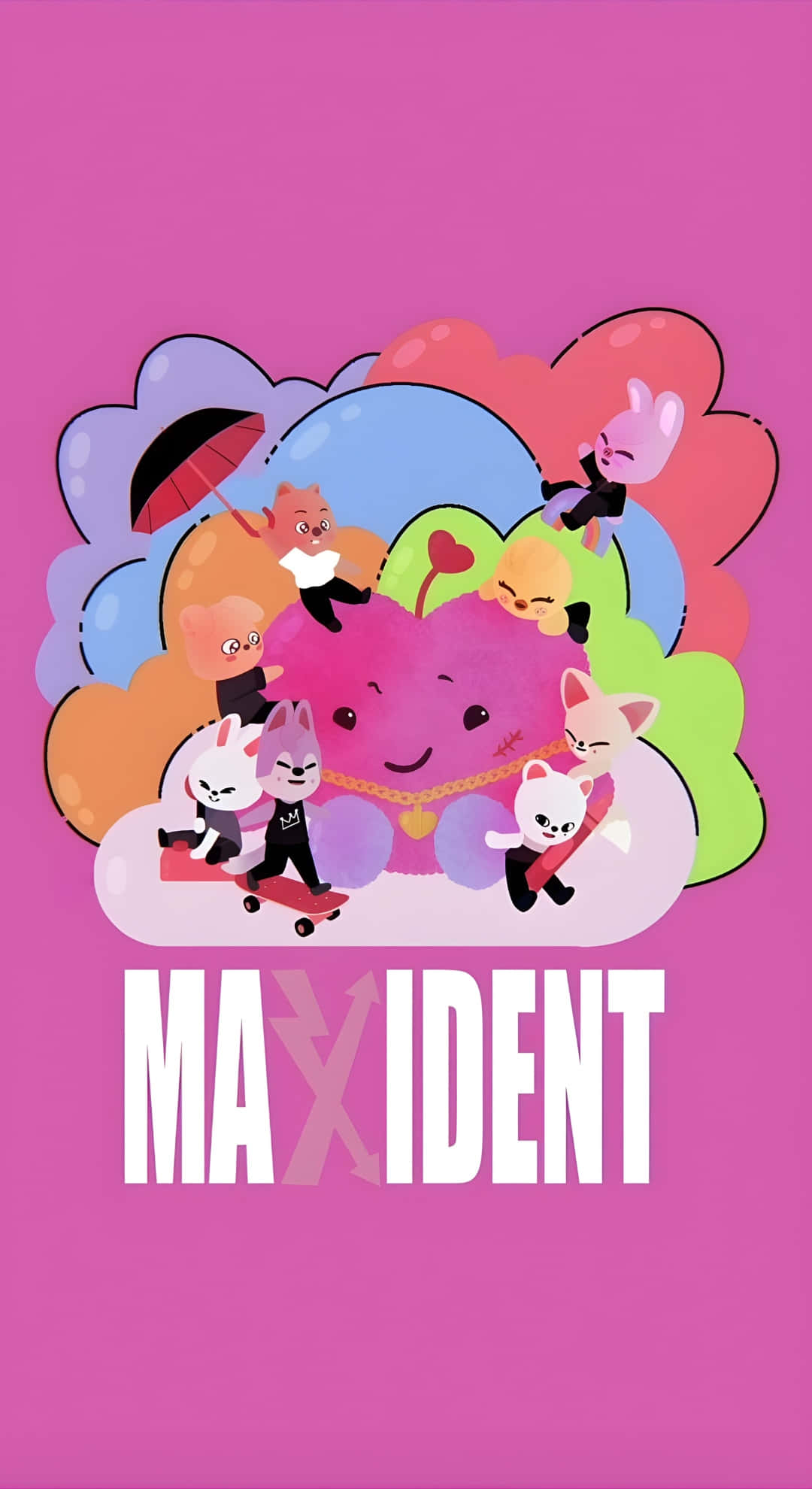 Maxident, pink heart, cartoon cats, Full HD Phone Wallpaper