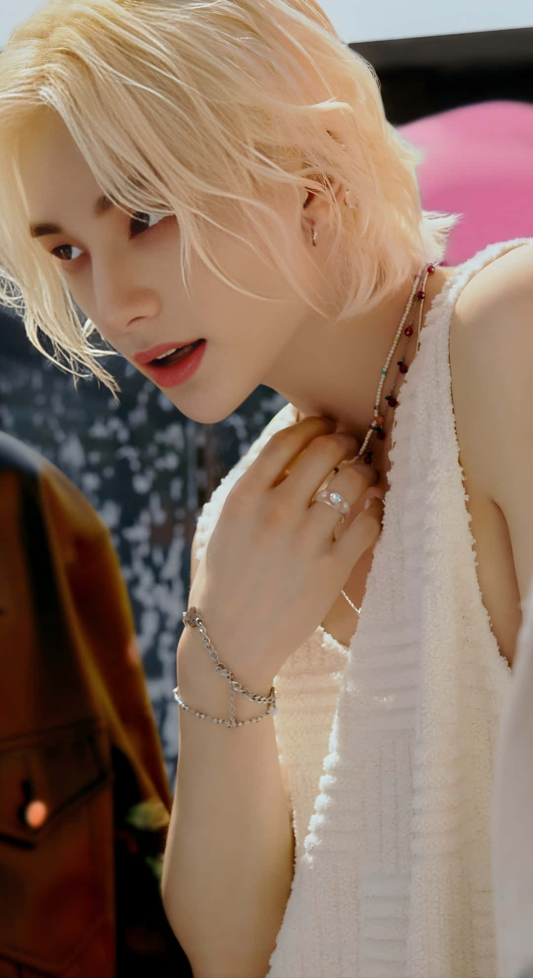 Maxident, platinum blonde hair, white textured top, Full HD Phone Wallpaper