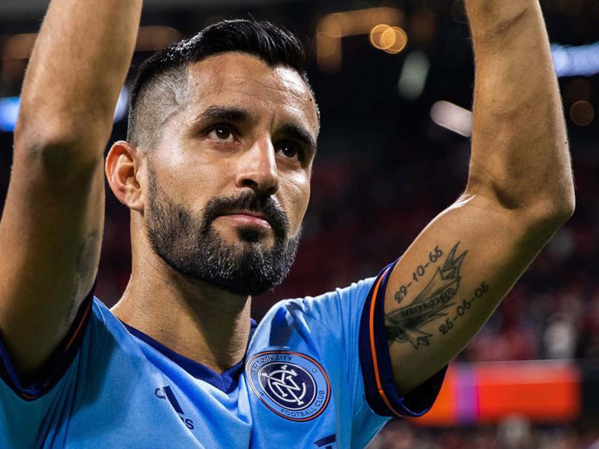 Maximiliano Moralez, tattooed arms, light blue jersey, Full HD Desktop Wallpaper