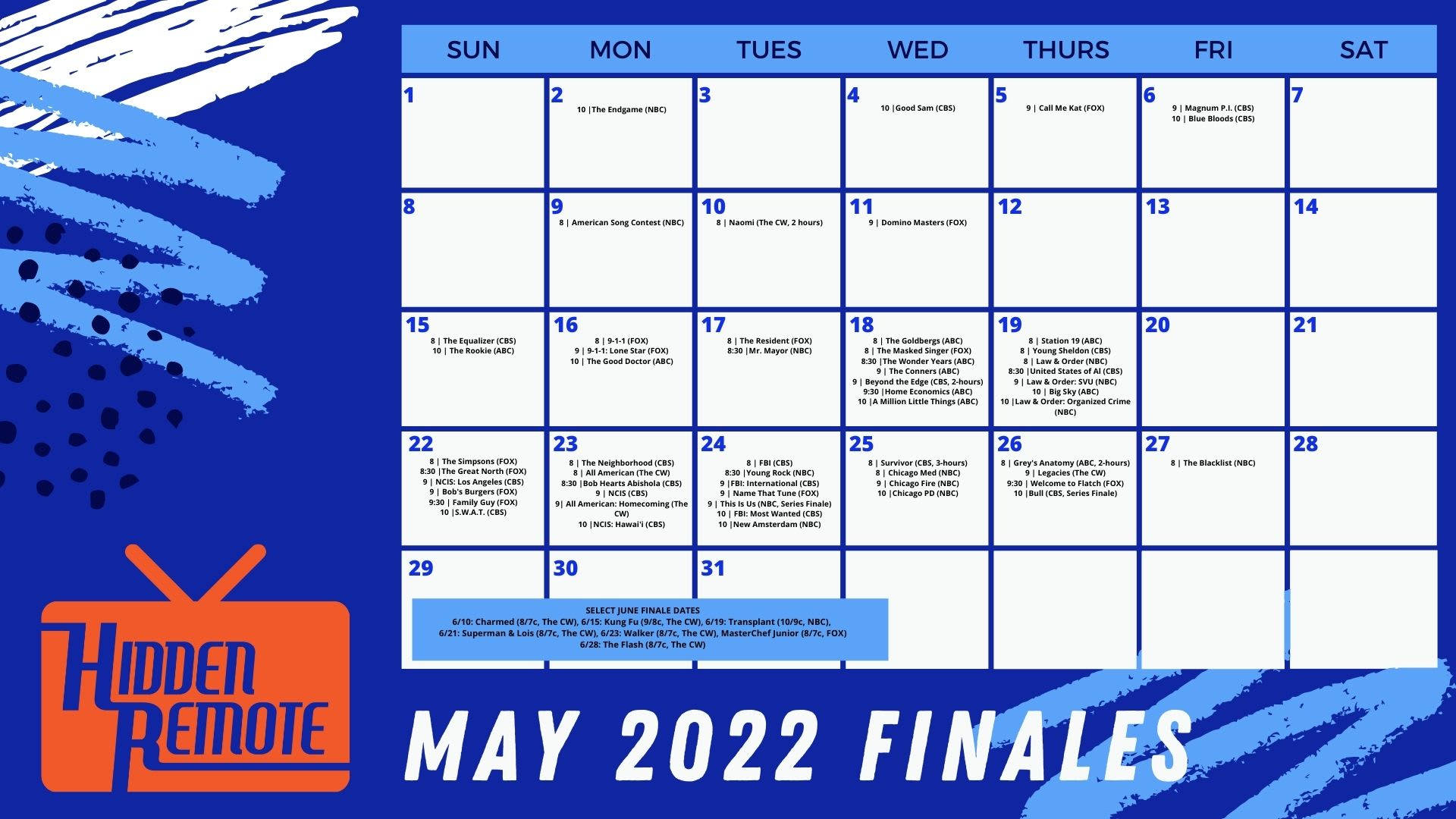 May 2022 Calendar, Hidden Remote, bold blue, Full HD Desktop Wallpaper