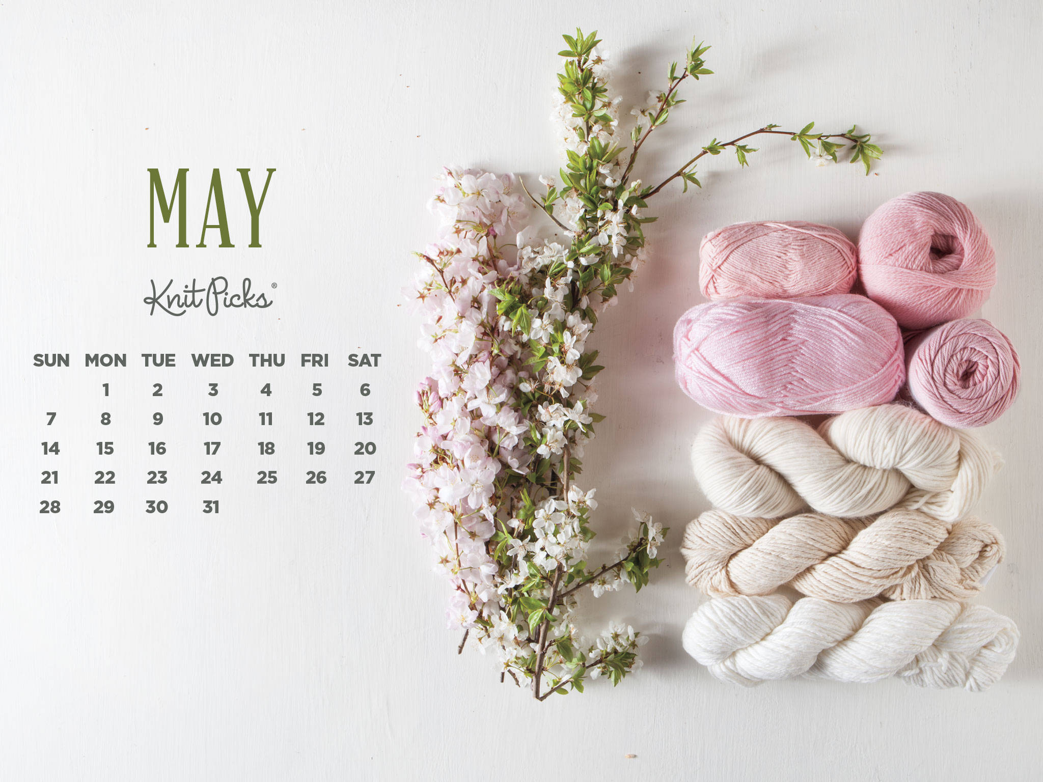 May 2022 Calendar, pastel flowers, yarn, Full HD Desktop Wallpaper