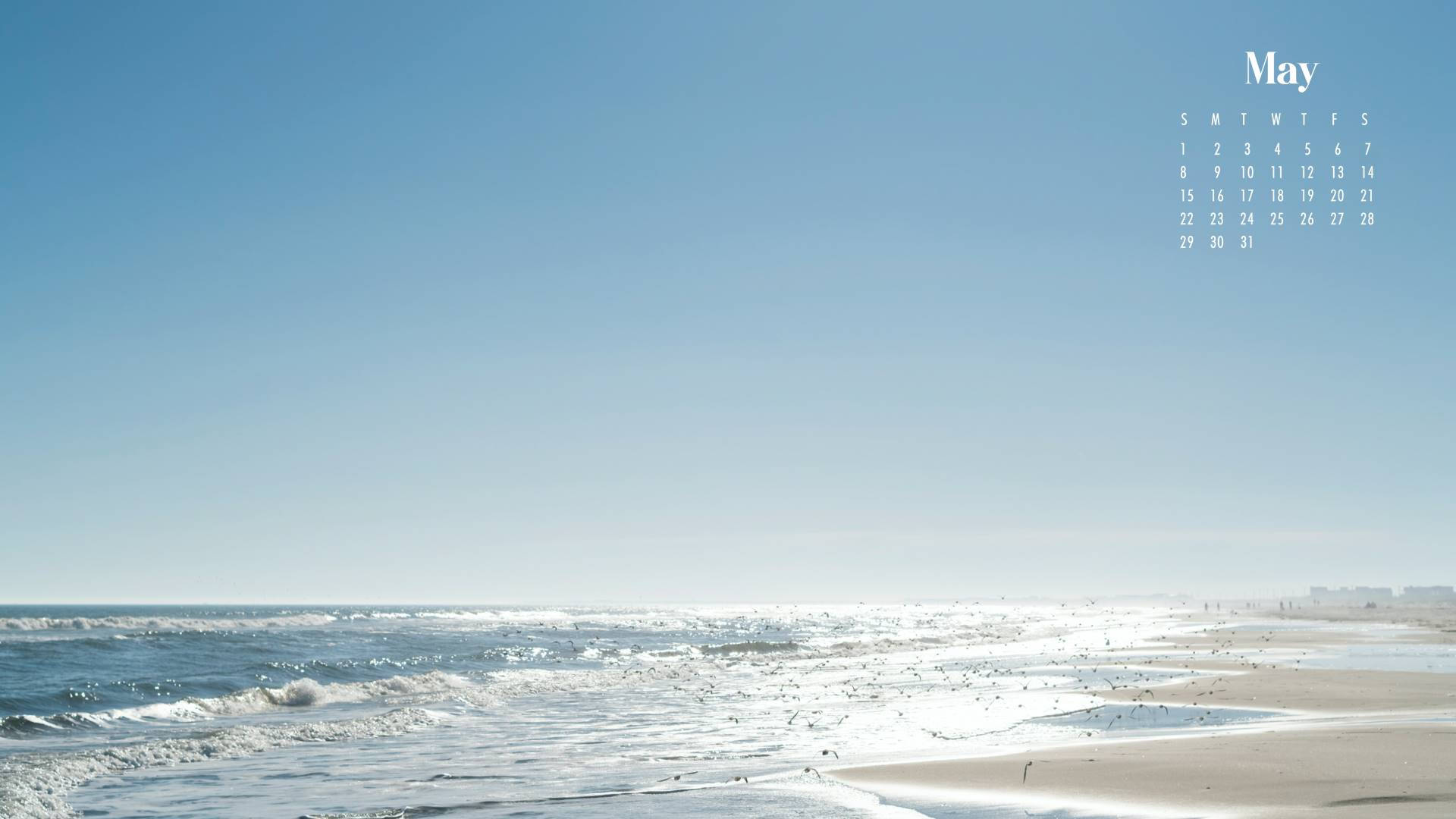 May 2022 Calendar, beach, gentle waves, Full HD Desktop Wallpaper