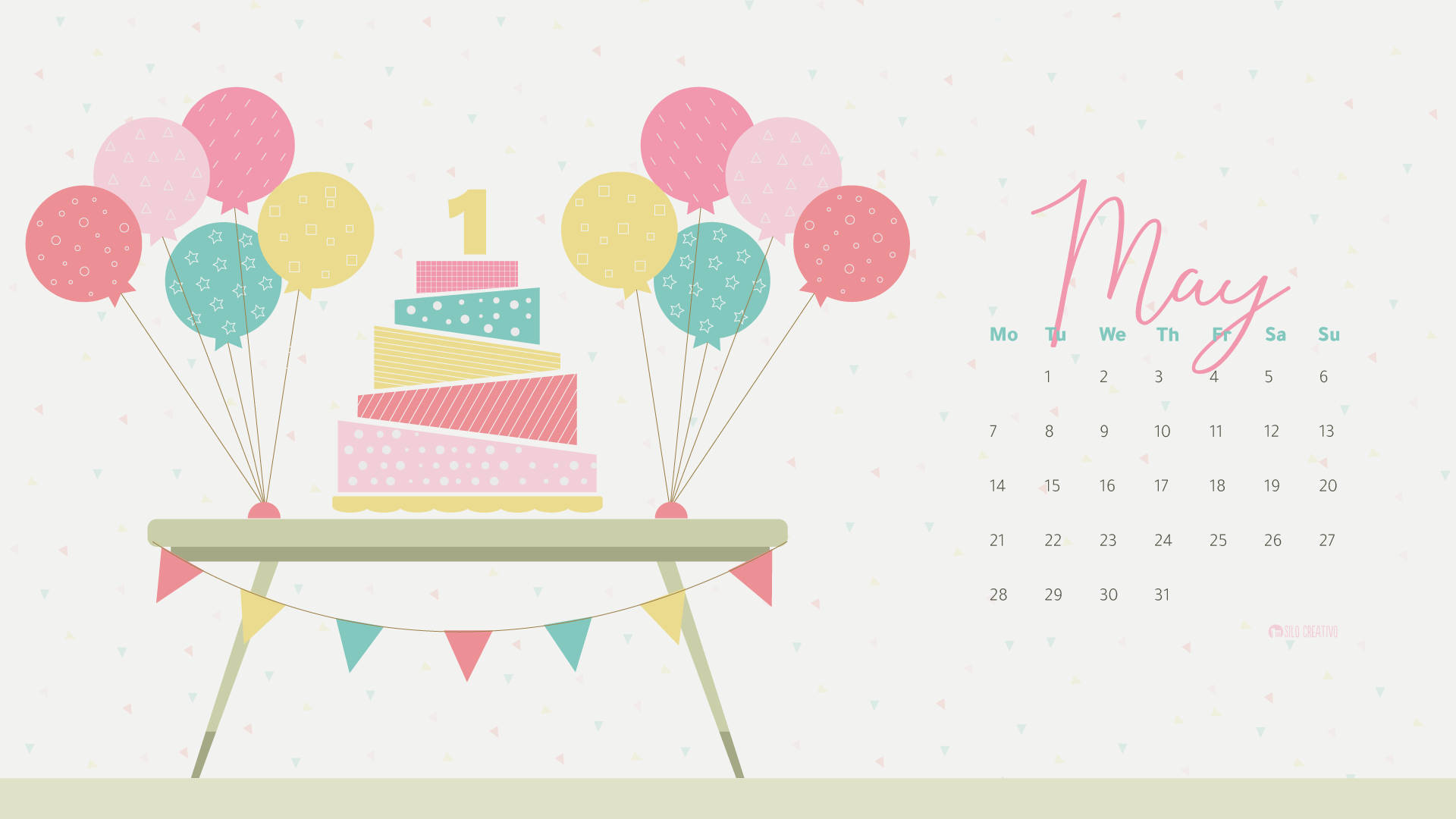 May calendar, birthday cake, balloons, Full HD Desktop Wallpaper