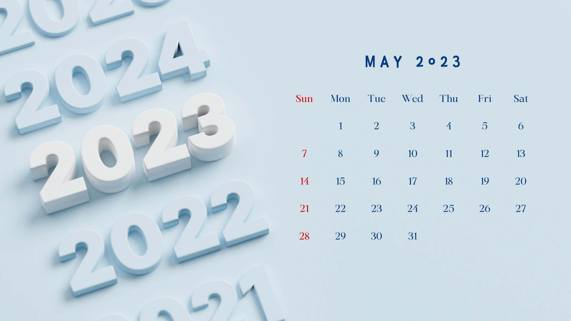 May 2023 Calendar, 3d-rendered, white year blocks, Full HD Desktop Wallpaper