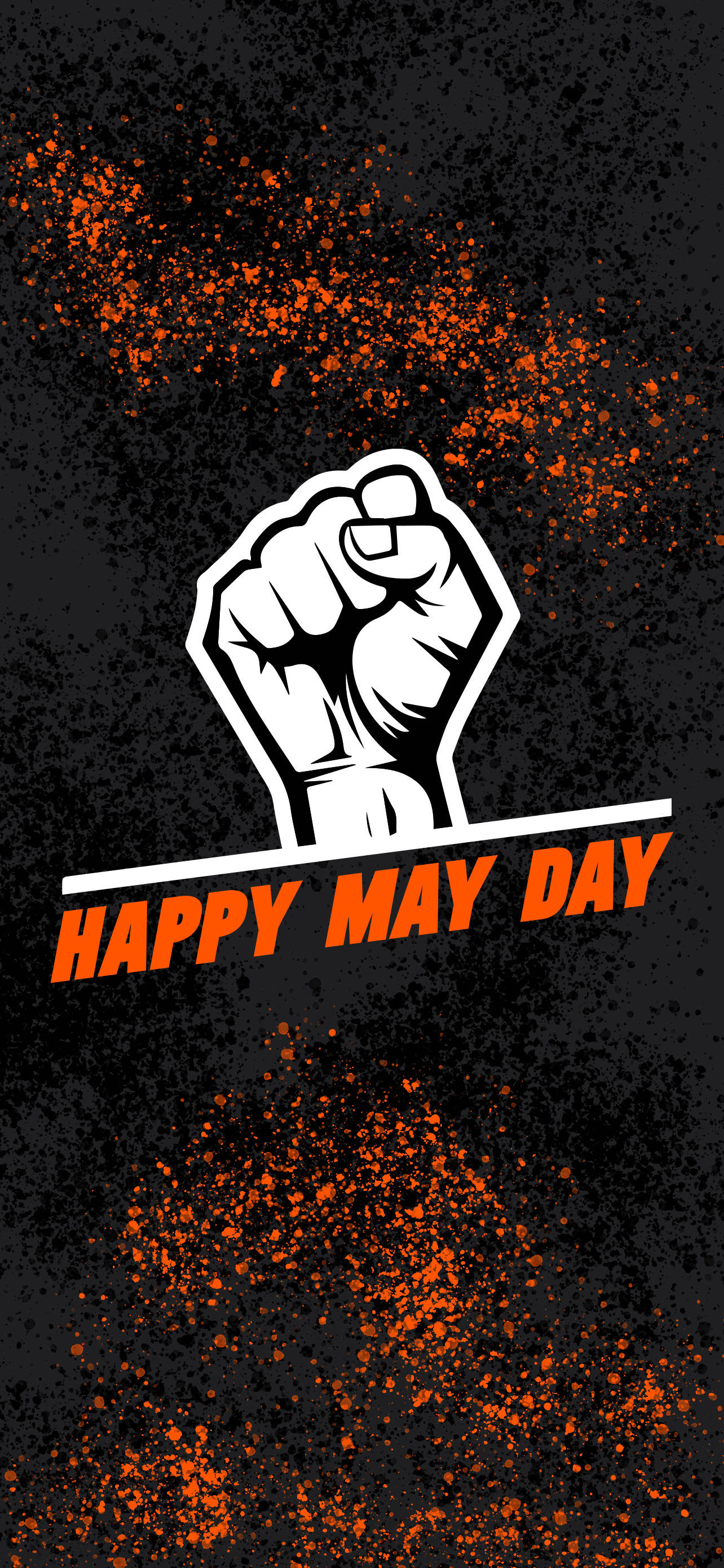 May Day, white fist, black splattered background, 2K Phone Wallpaper