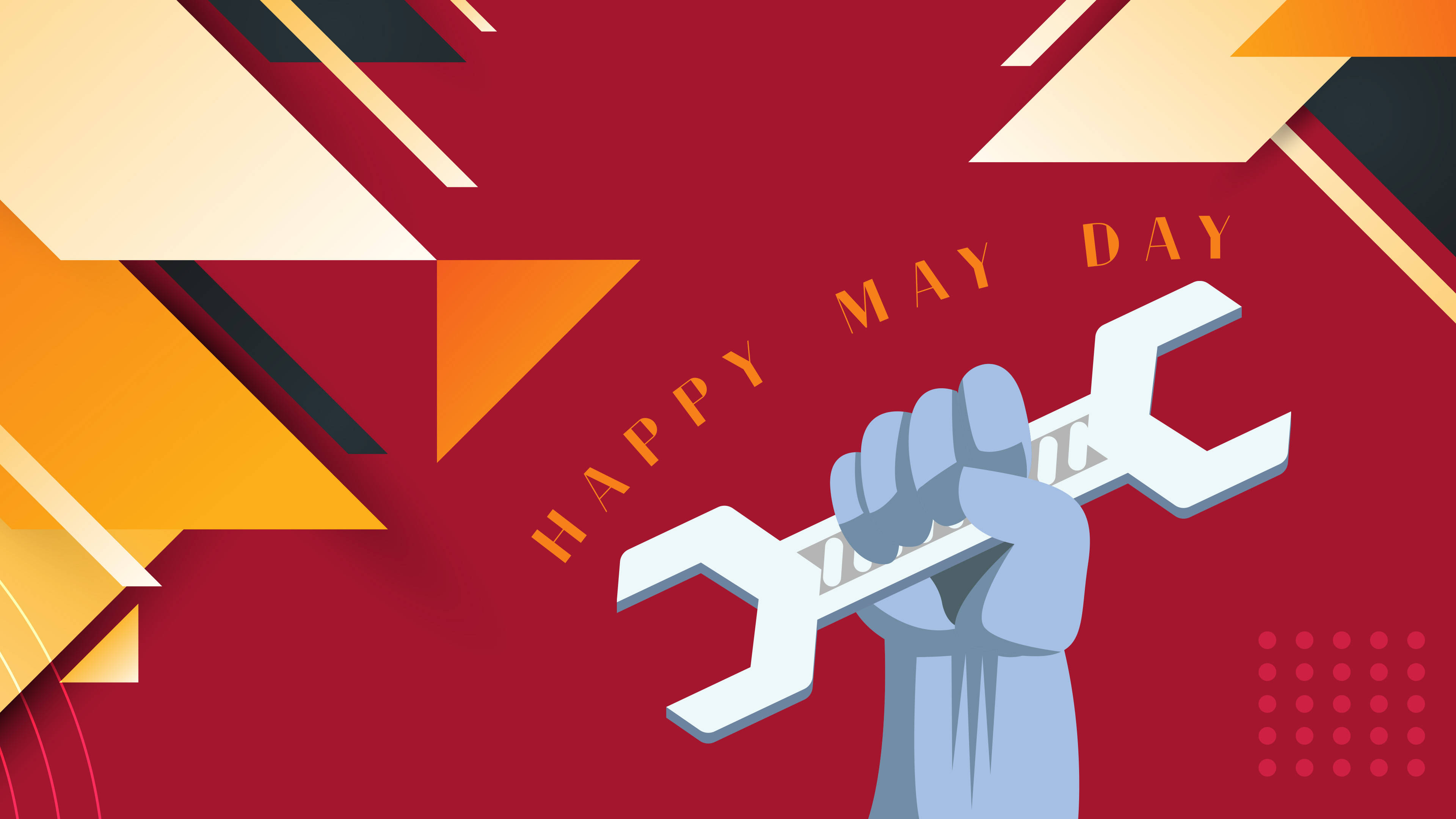 May Day, HAPPY MAY DAY, red background, 4K Desktop Wallpaper
