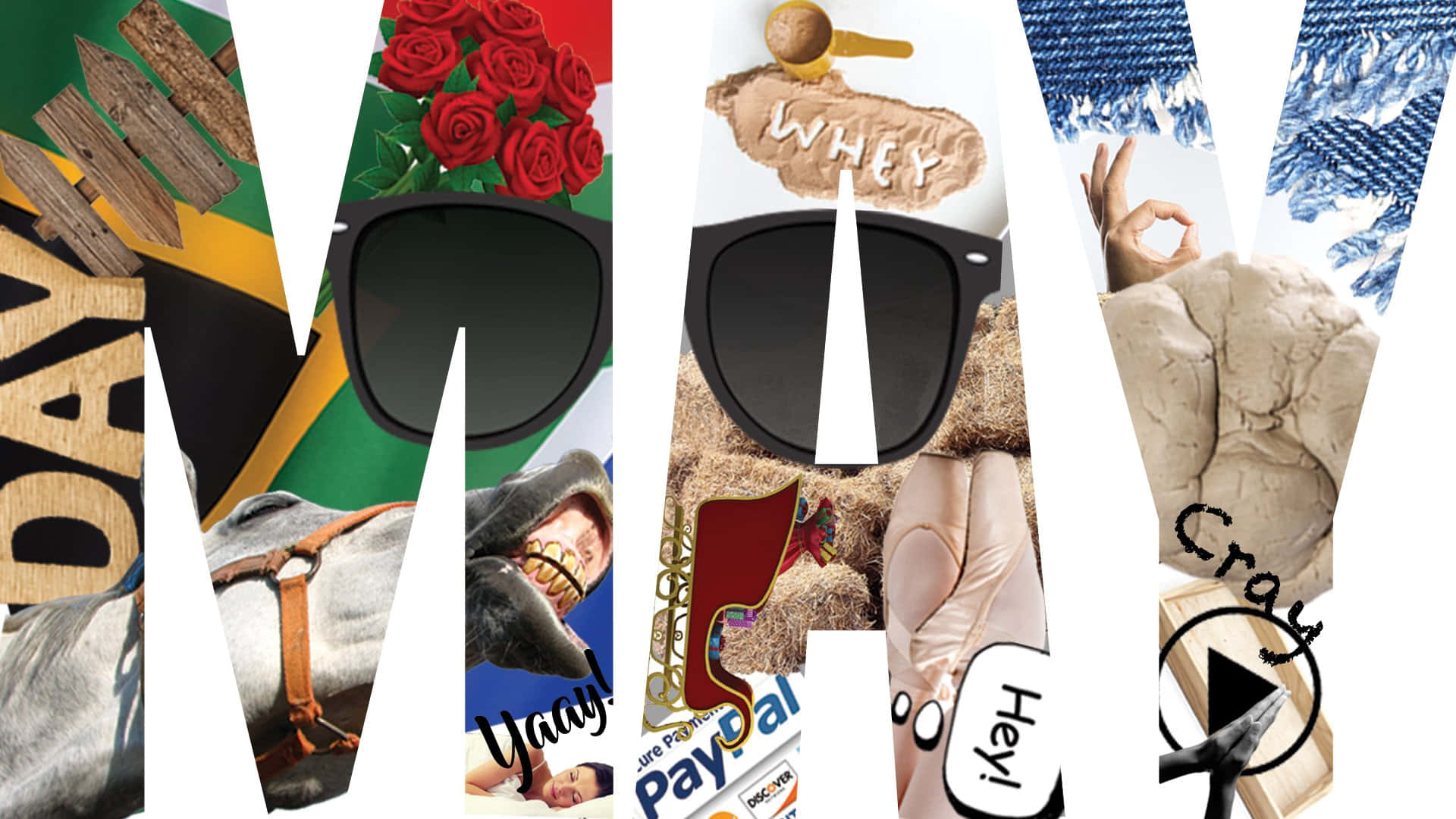 May Collage Aesthetic, roses, sunglasses, Full HD Desktop Wallpaper
