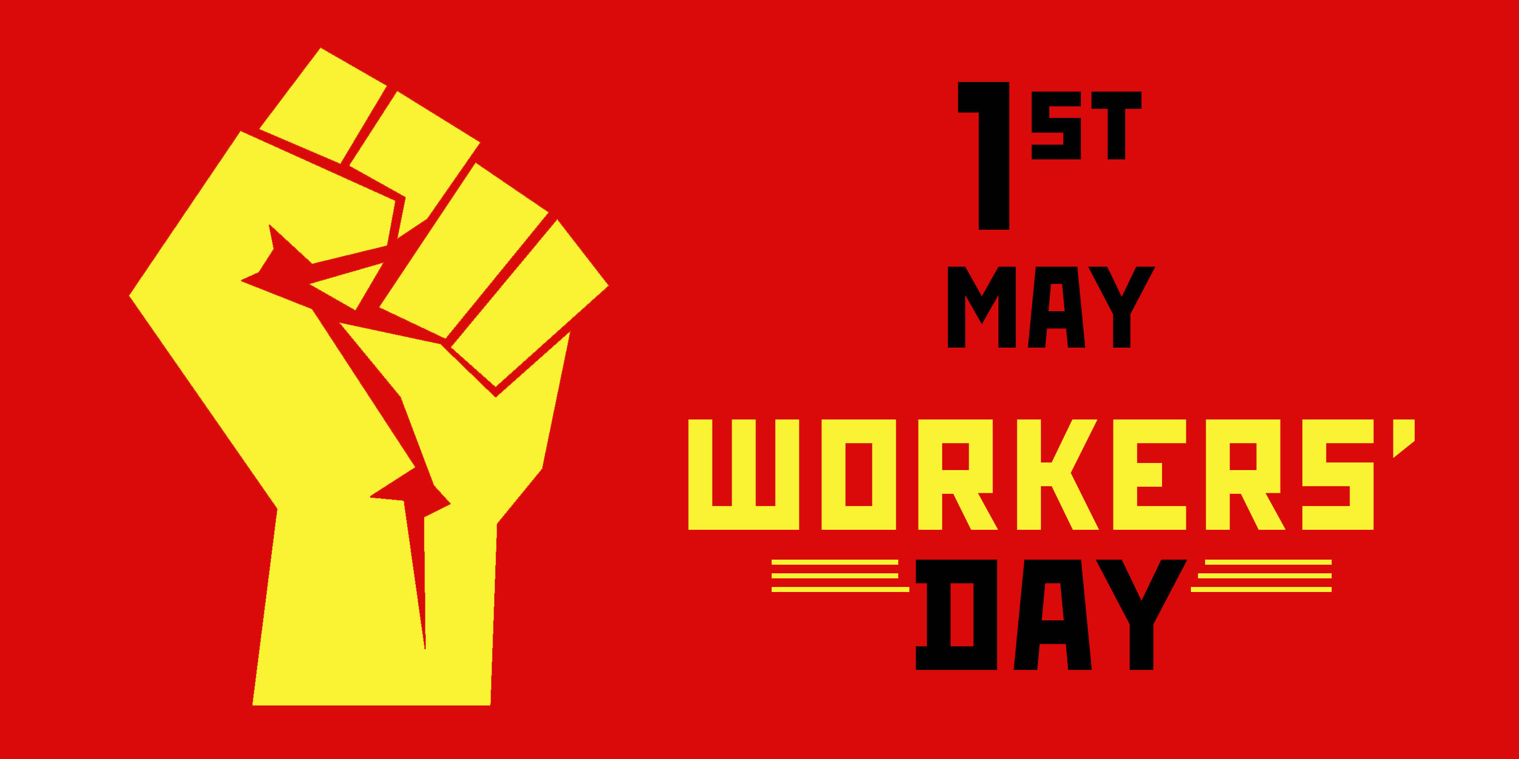 May Day, 1st May Workers' Day, bold yellow raised fist, 2K Desktop Wallpaper