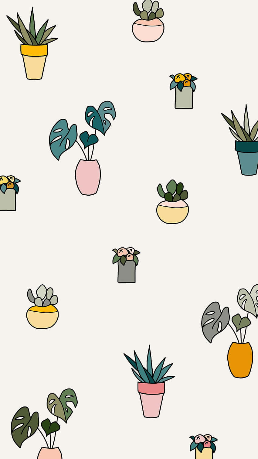 May Aesthetic, pastel-toned, cartoon potted plants, HD Phone Wallpaper