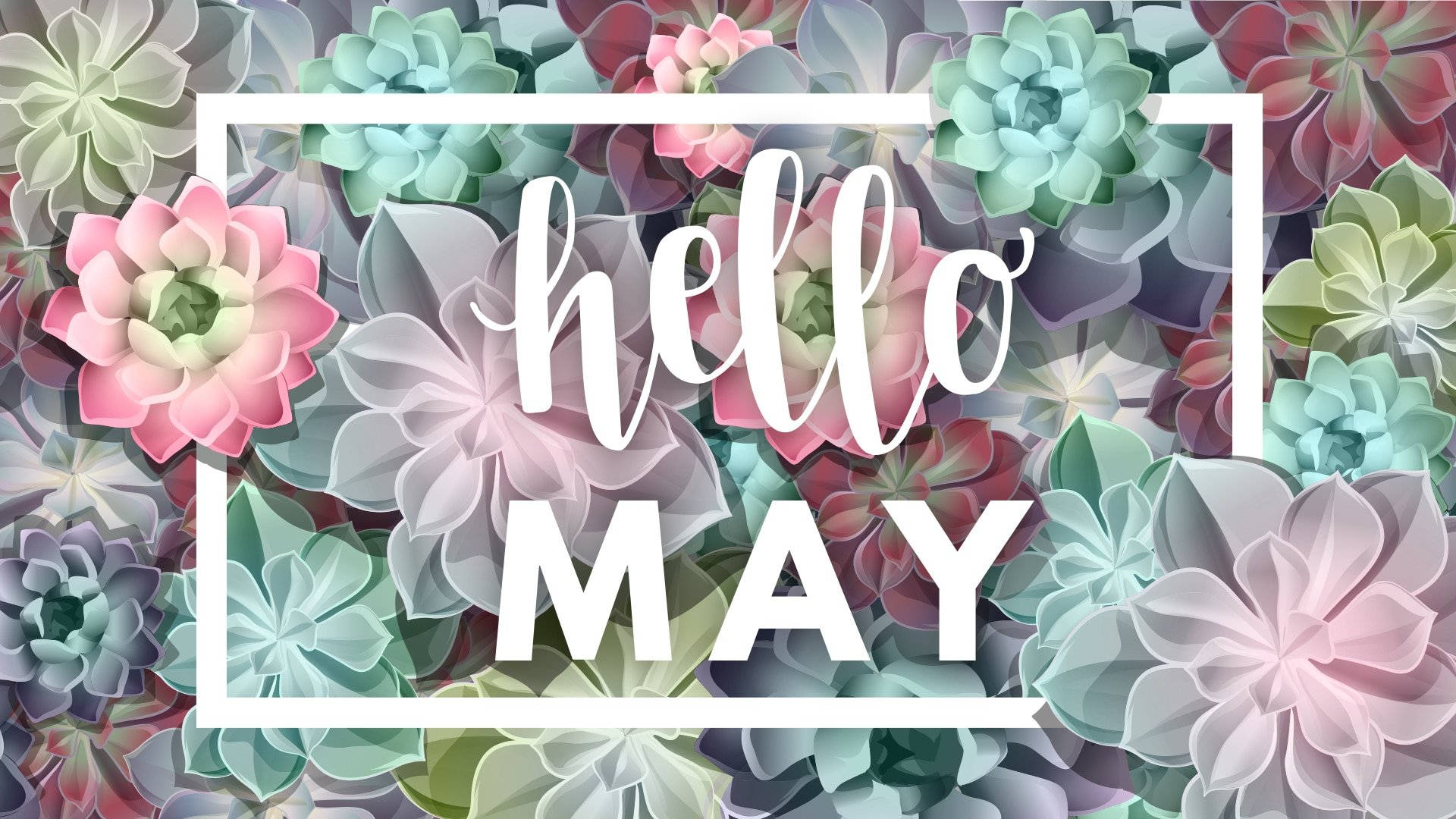 hello MAY, pastel hues, white bordered, Full HD Desktop Wallpaper