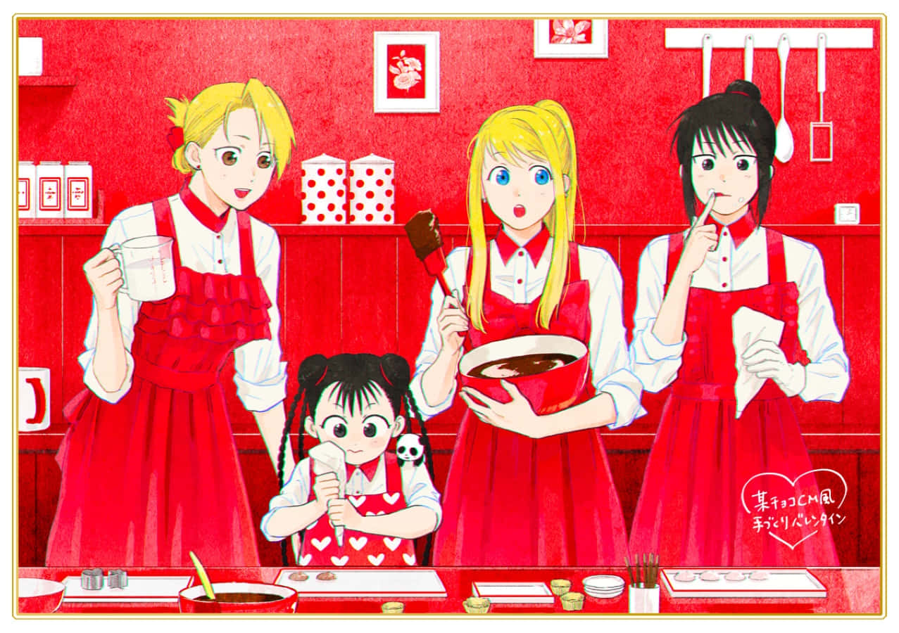 May Chang, red aprons, bake cookies, SD Desktop Wallpaper