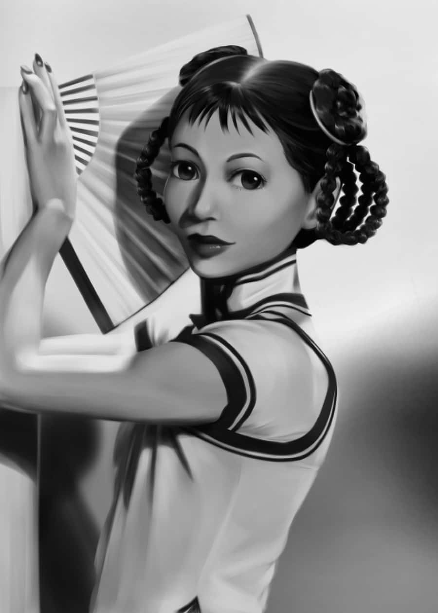 May Chang, traditional attire, fan, SD Phone Wallpaper