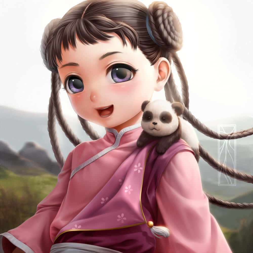 May Chang, pink floral robe, tiny panda, SD Desktop Wallpaper