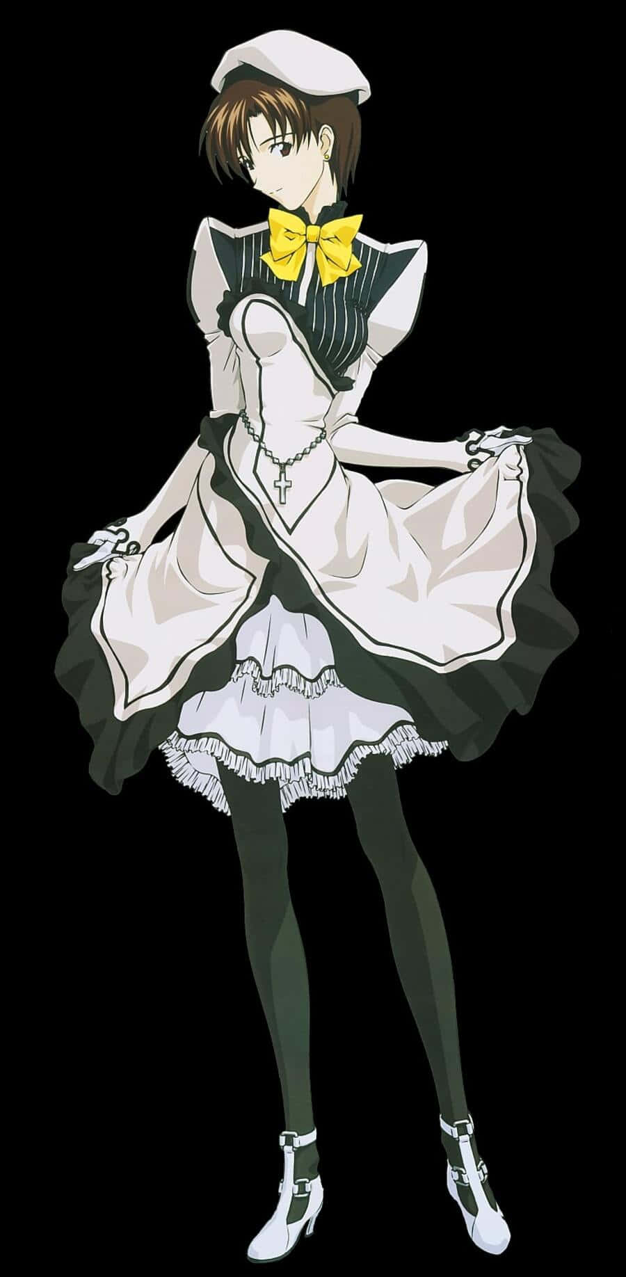 Maya Ibuki, white and black maid outfit, yellow bow, HD Phone Wallpaper