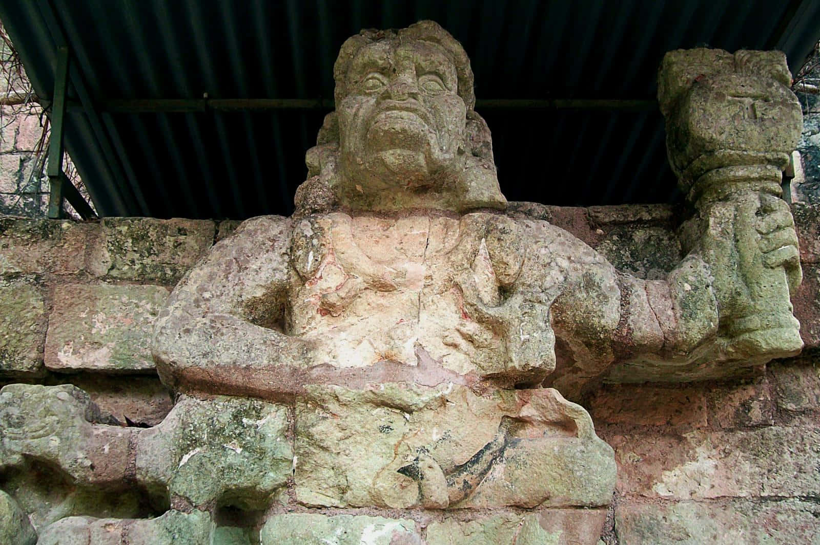 Mayan Ruins of Copan, stone statue, muscular figure, HD Desktop Wallpaper